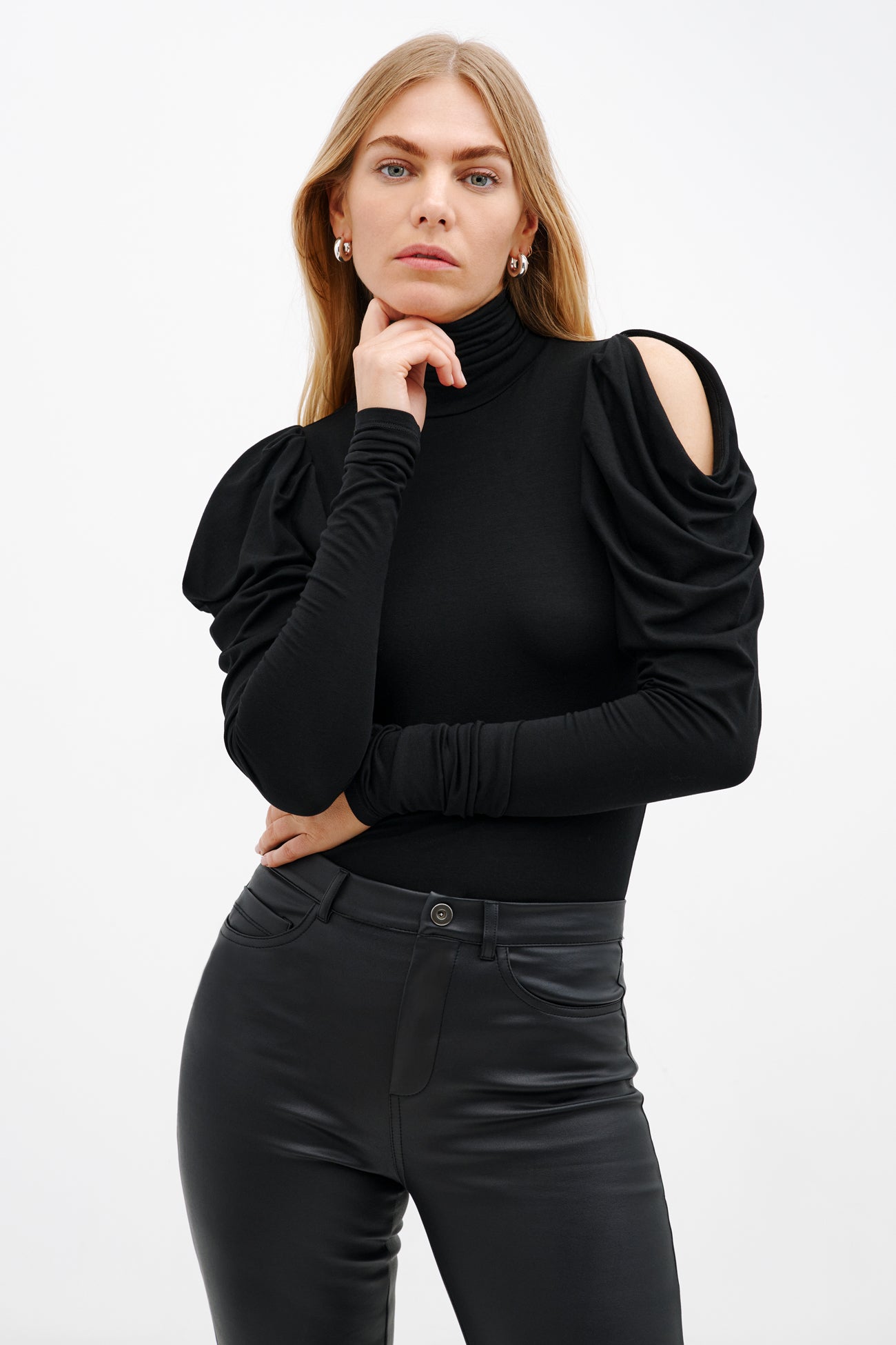 Black Long Mutton Sleeve Fitted Blouse - Azalea Top | Marcella