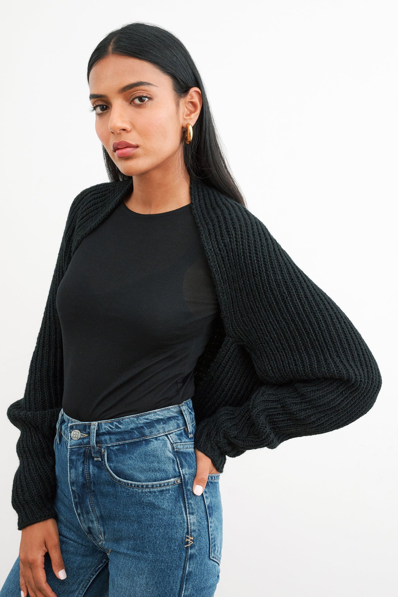 Black Knit Bolero Cropped Cardigan Vandam Knit Cardigan Marcella 1775