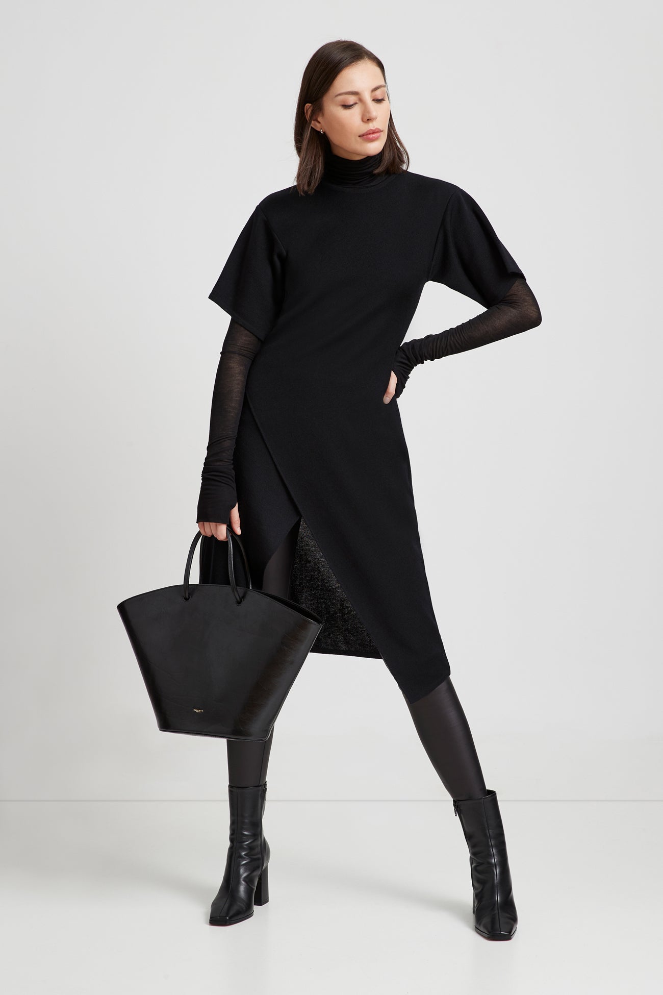 Long Asymmetric Knit Sweater Dress - Koya Knit Tunic