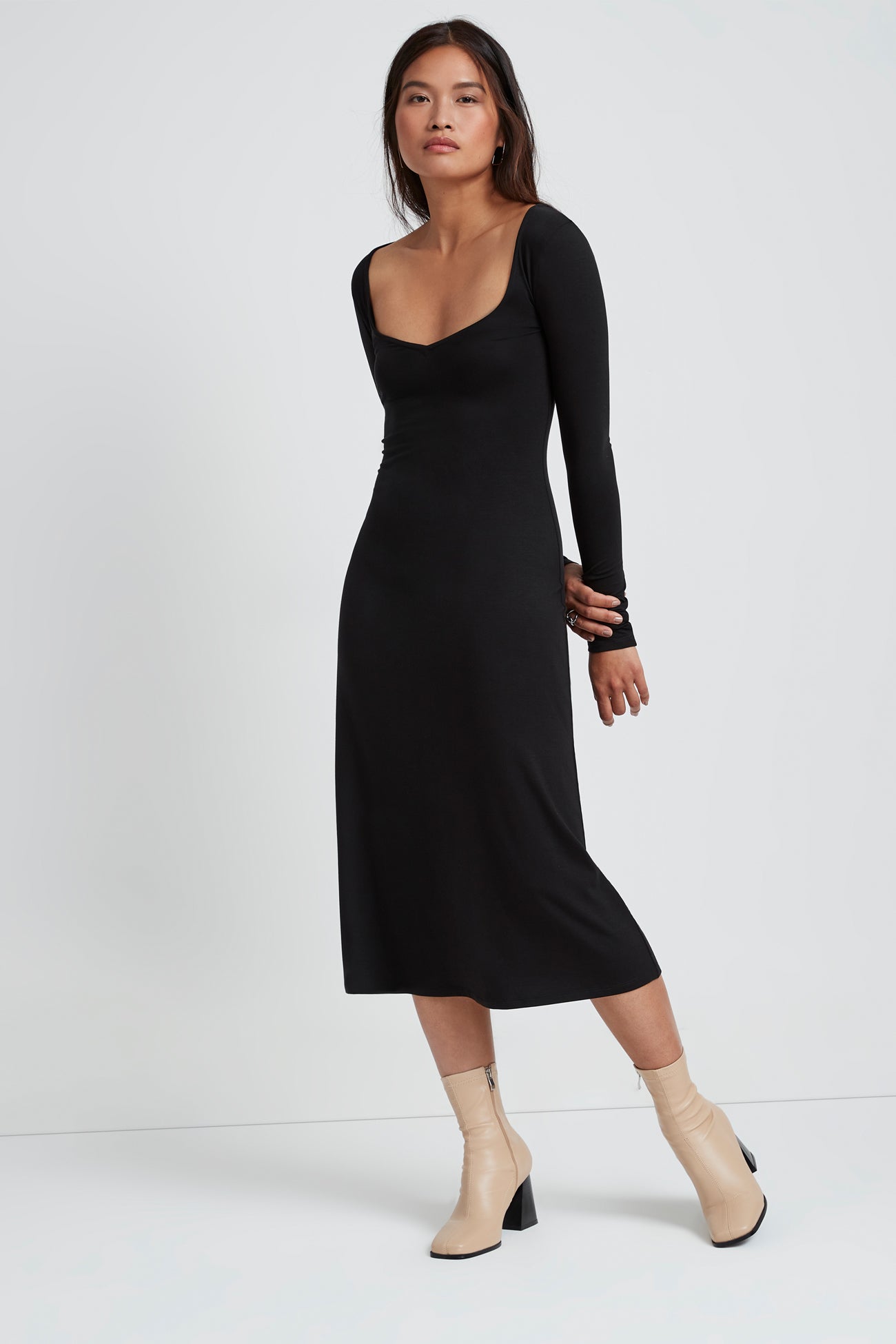 Margot Shirred Waist Midi Dress Black Abstract