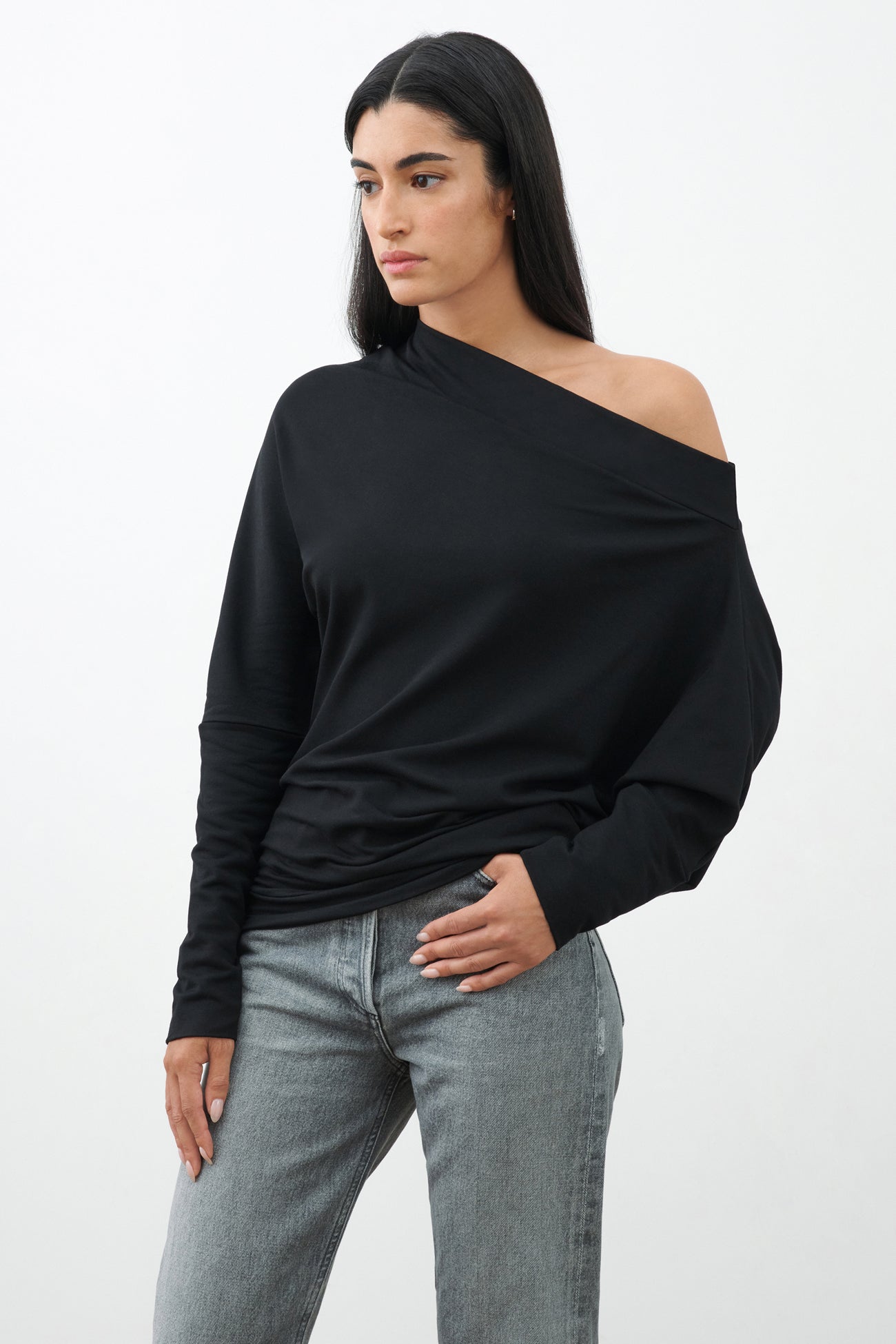 Off White Off-shoulder Pullover Top - Lauren Sweatshirt 