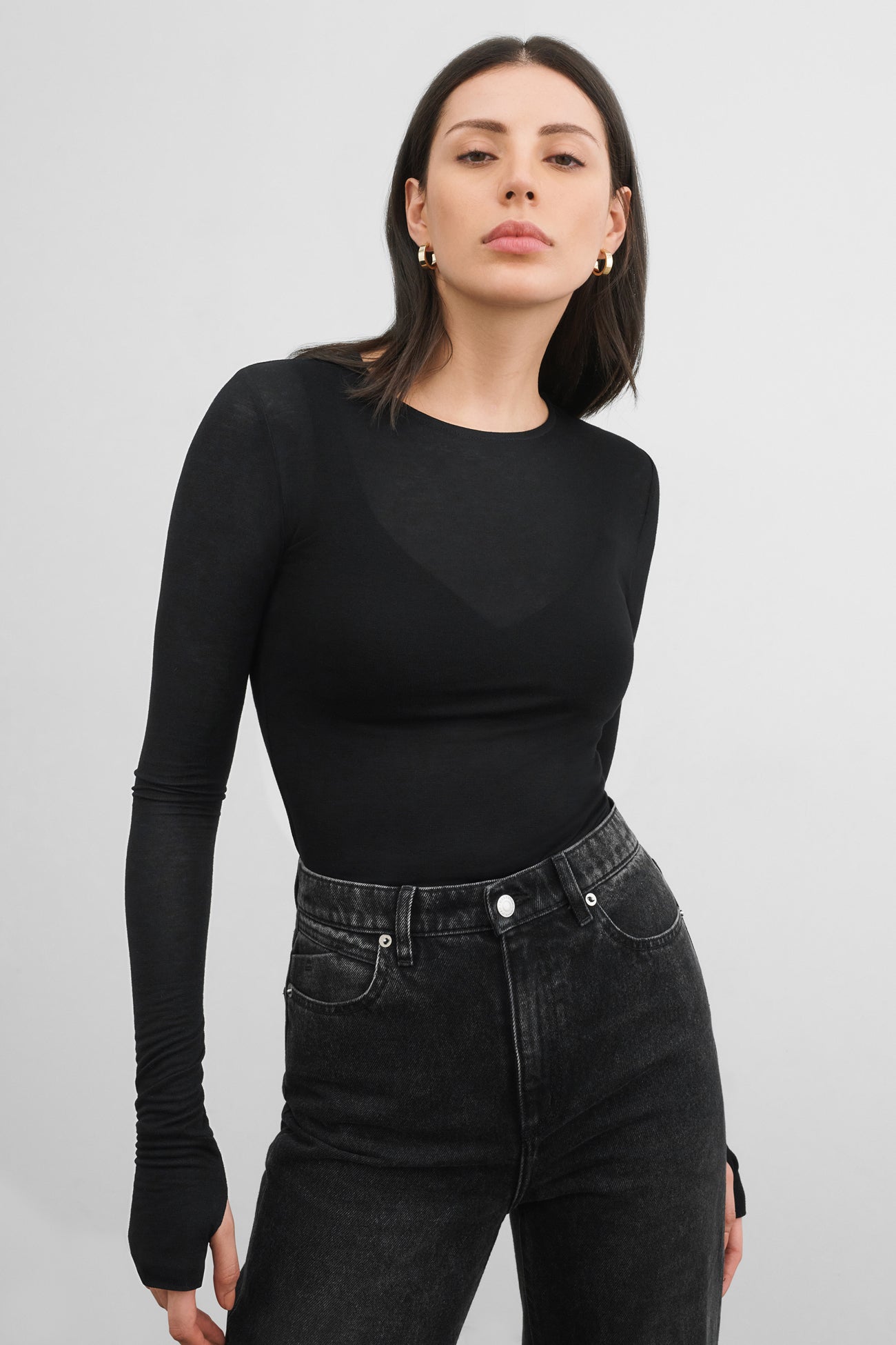 Sheer Black Long Sleeve Fitted Top - Sheer Avalon Top | Marcella