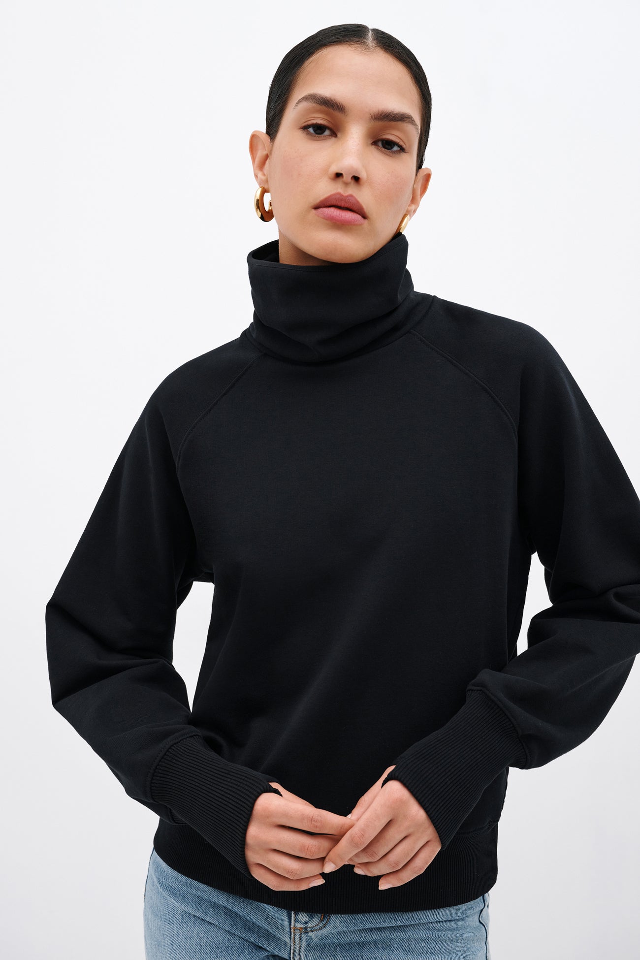 Black Oversized Pullover - Downing Turtleneck Sweatshirt | Marcella