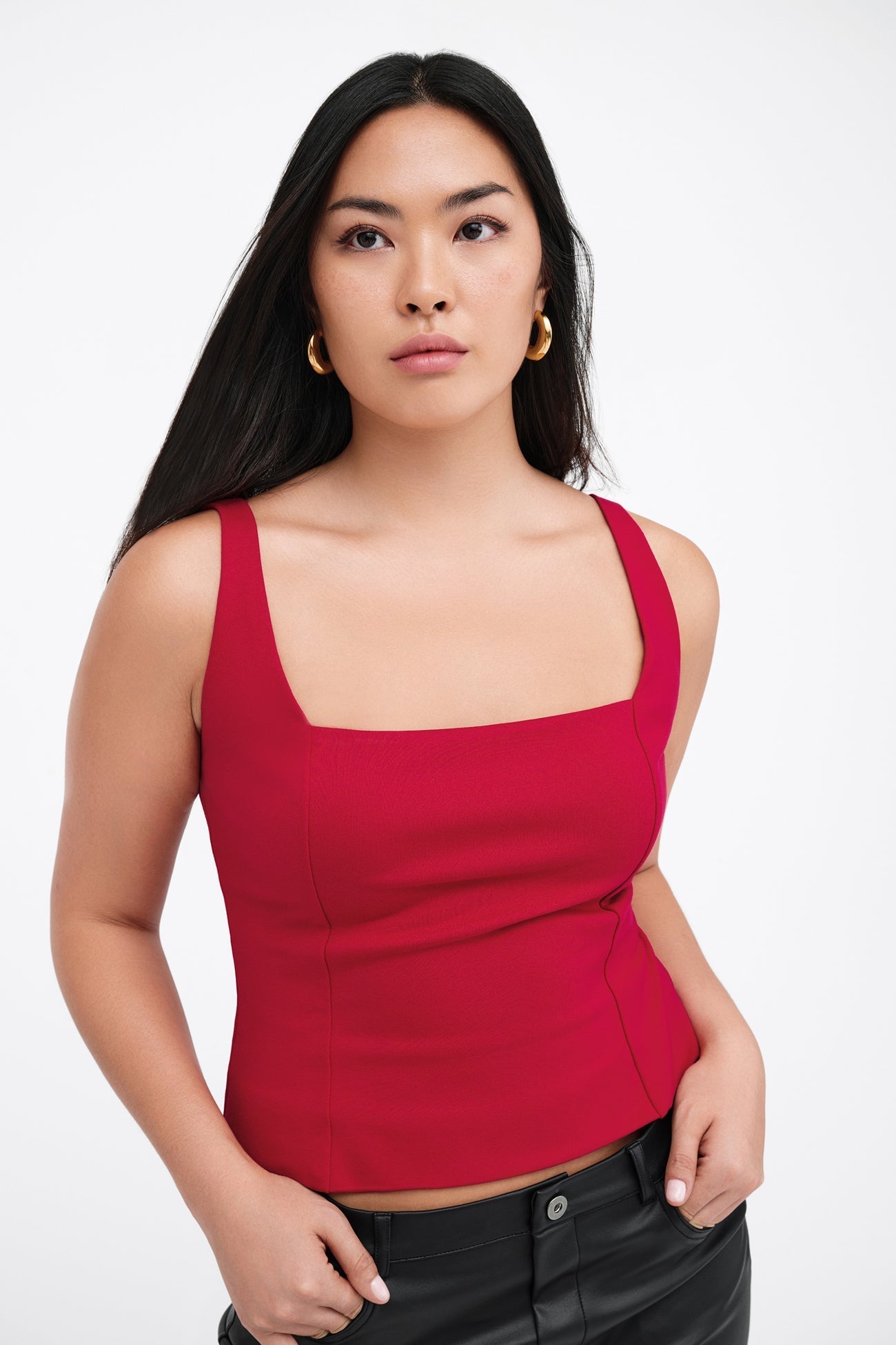 Red Fitted Sleeveless Strappy Tank Top - Anya Top | Marcella