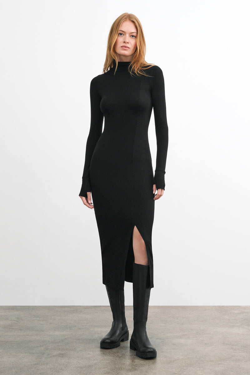 Black Midi Long Sleeve Turtleneck Dress - Tavi Dress