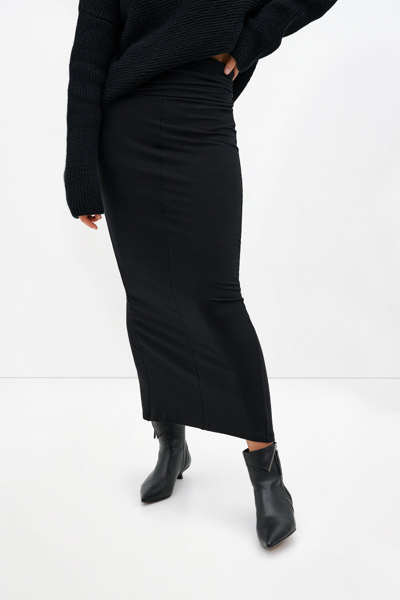 Long Black High Rise Comfy Skirt - Belmont Skirt | Marcella