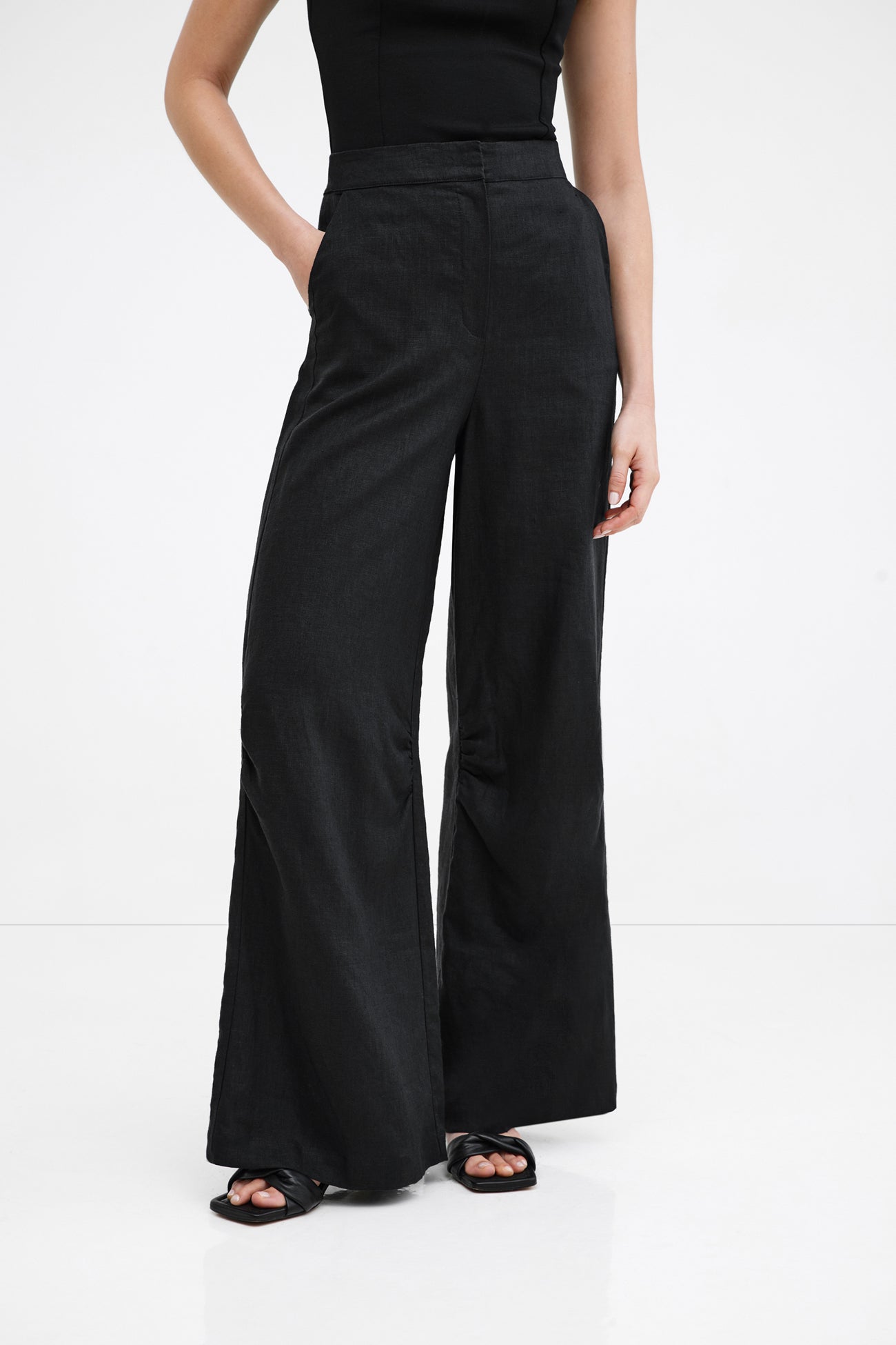 Black Linen High-Waisted Wide Leg Trouser - Runa Pants | Marcella