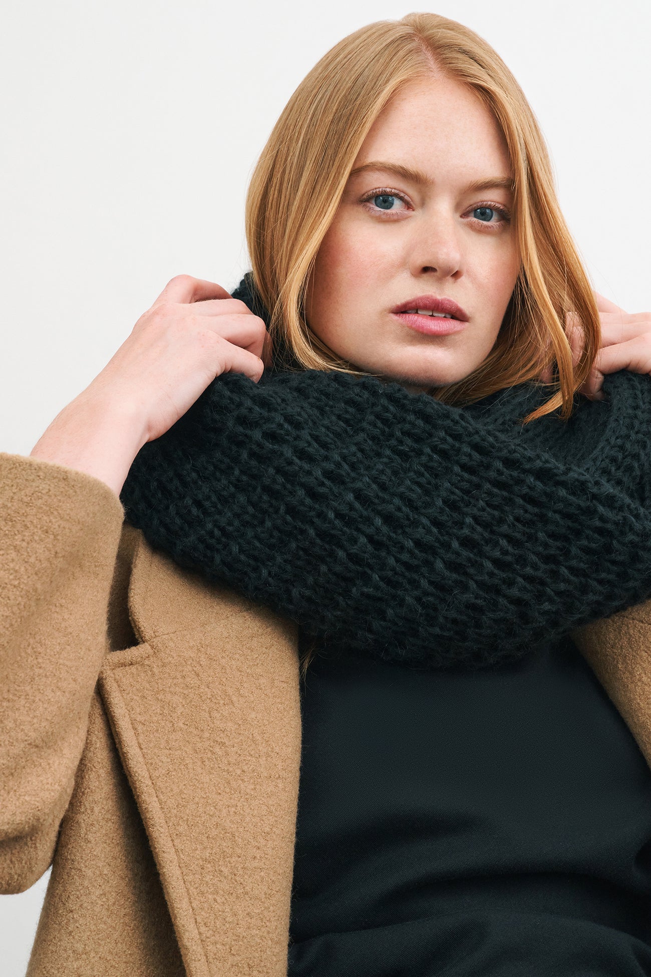 Black Oversized Chunky Scarf - London Vegan Infinity Scarf | Marcella