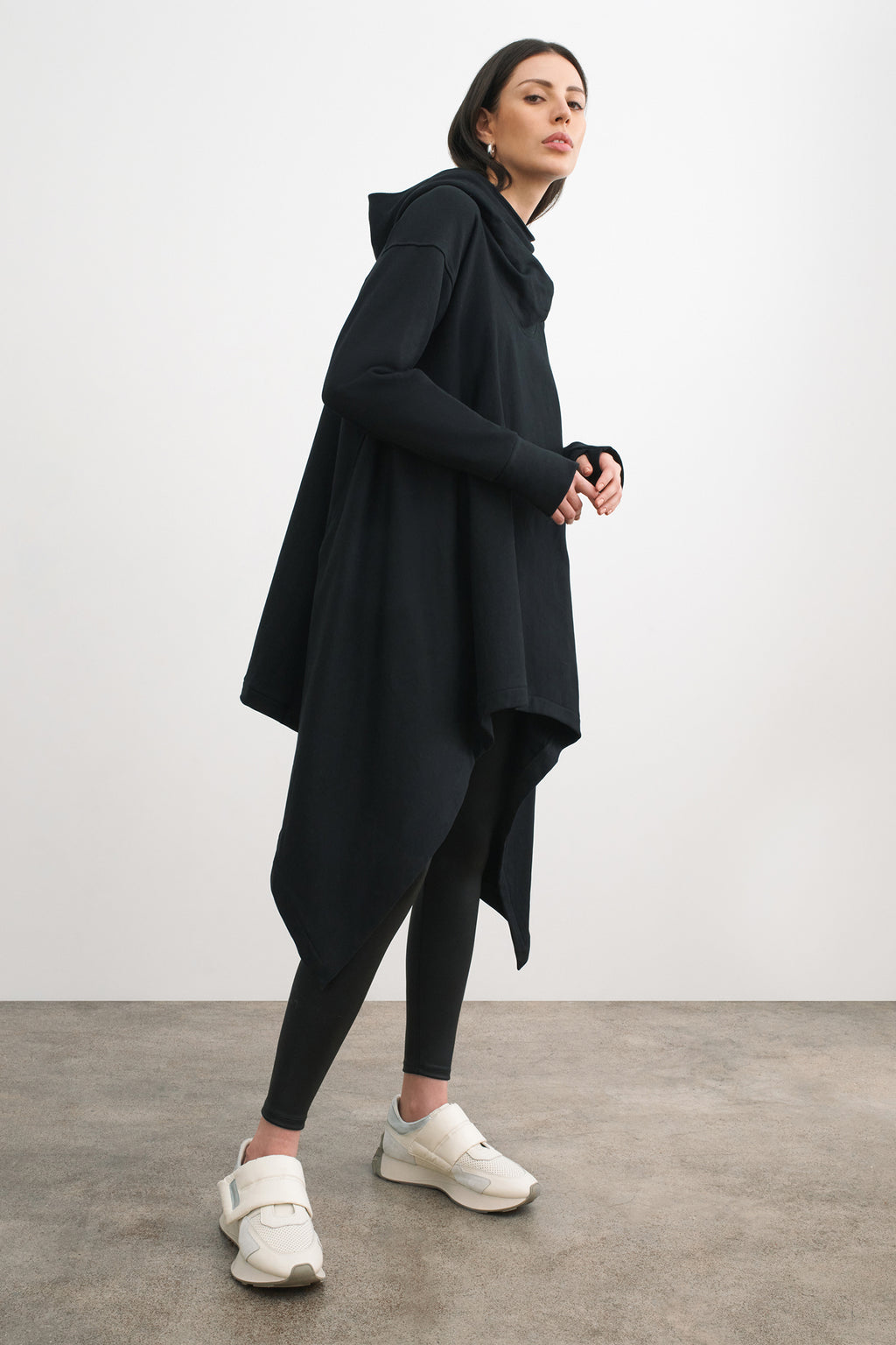 Black Tunic Hoodie – Olive + Splash