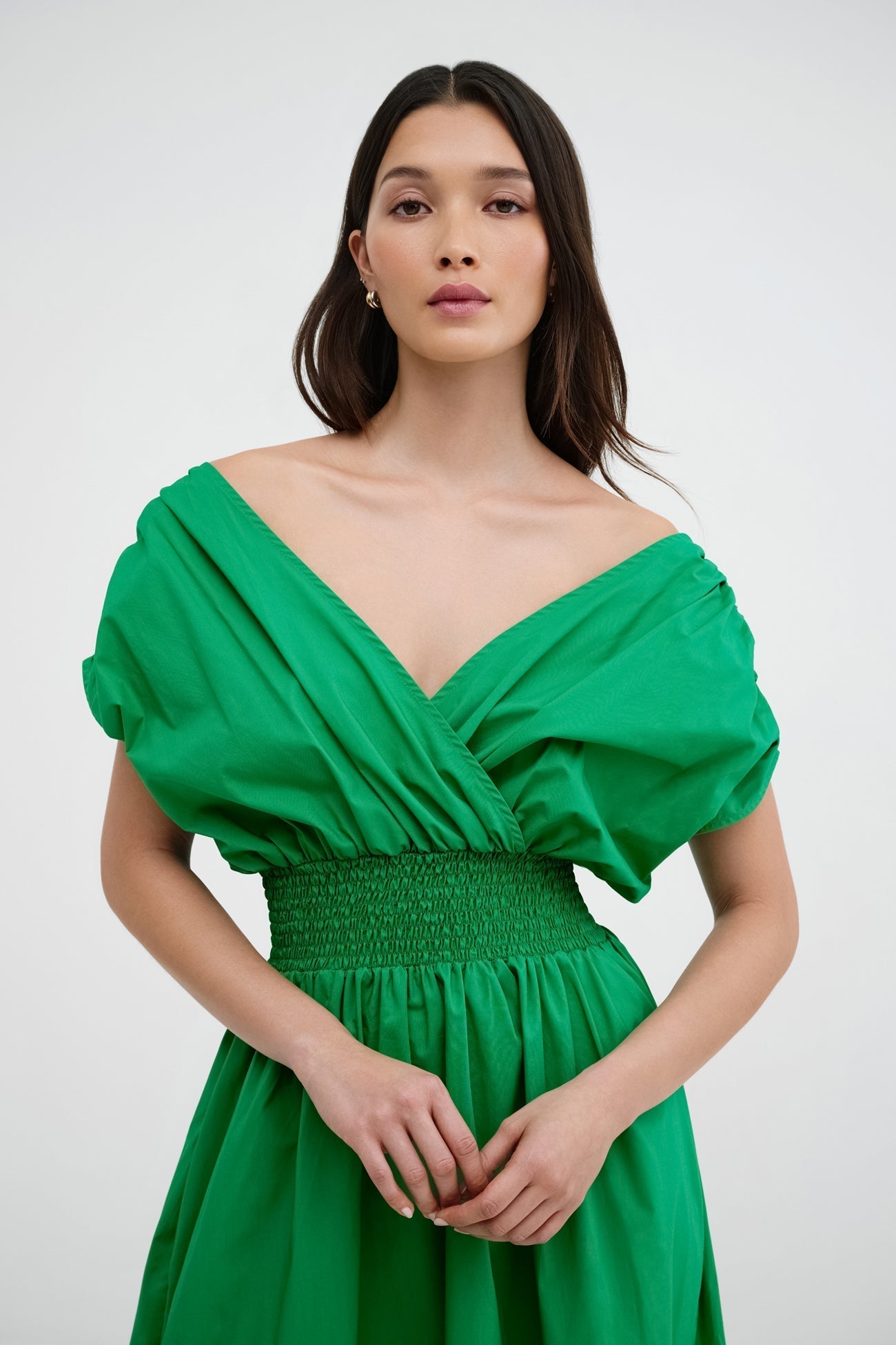 Spring Green Cotton Off Shoulder Long Dress - Signe Dress | Marcella