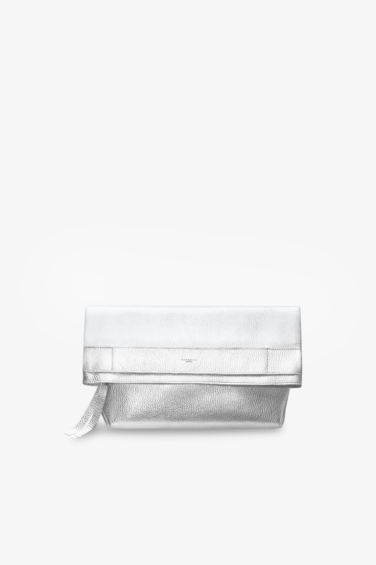 Metallic Silver Leather Foldover Bag - Benson Clutch | Marcella