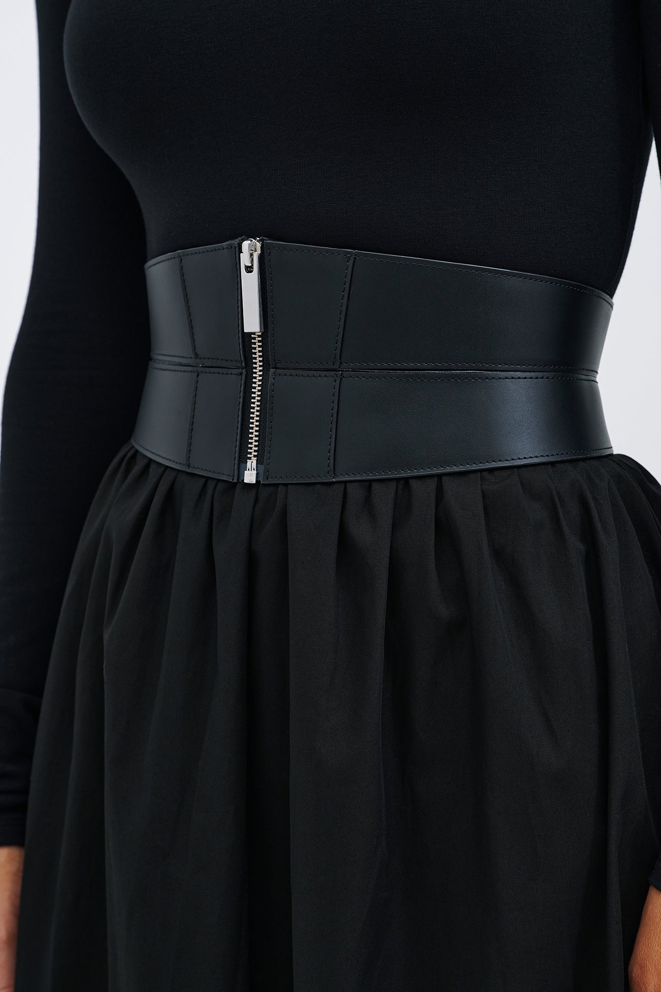 Black Leather Zip-Up Wide Waist Belt - Ophelia Belt | Marcella