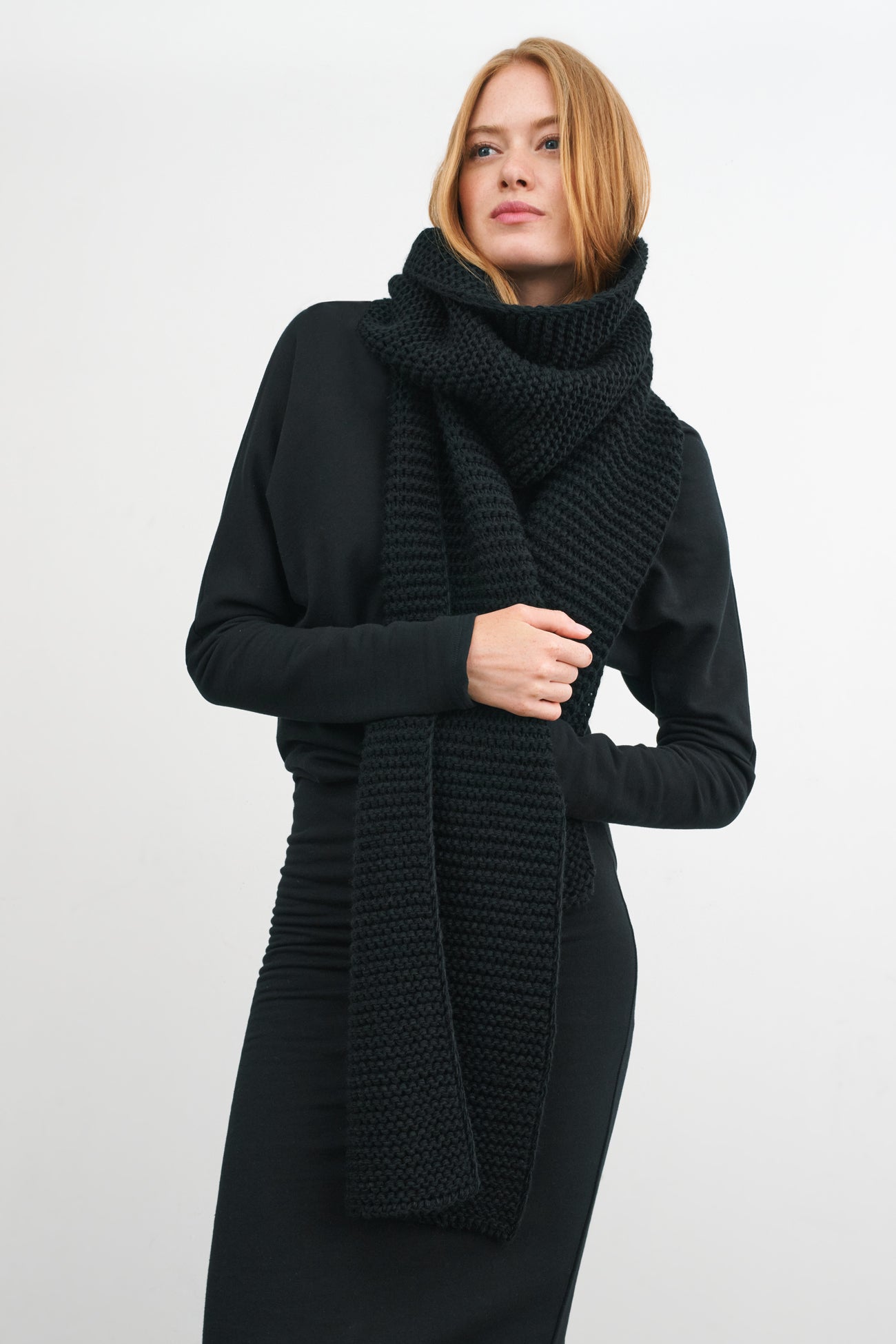 Black Knit Cozy Merino Wool Scarf - Queens Scarf | Marcella