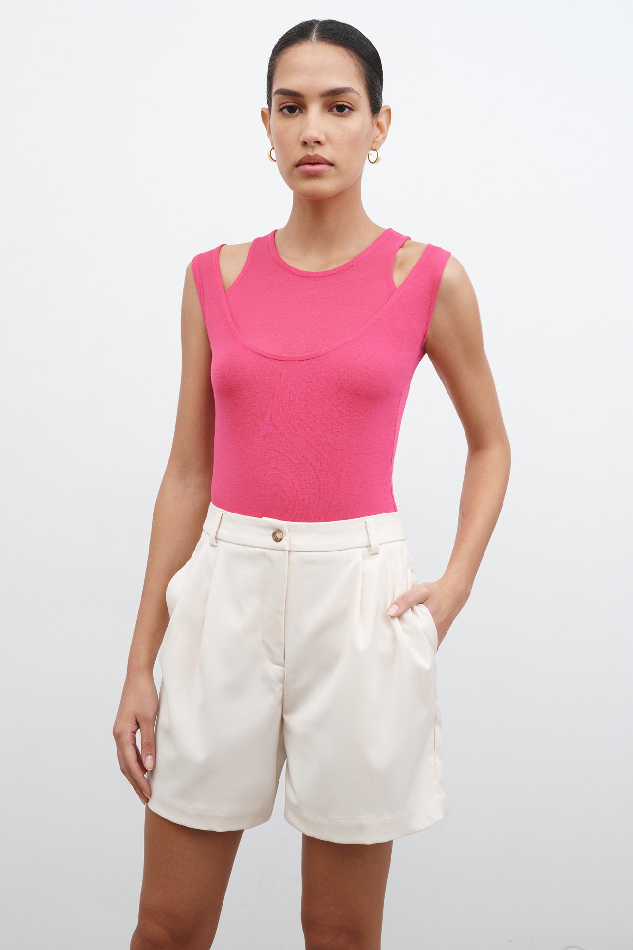 Off White Sleeveless Cutout Sheer Tank Top - Thea Top | Marcella