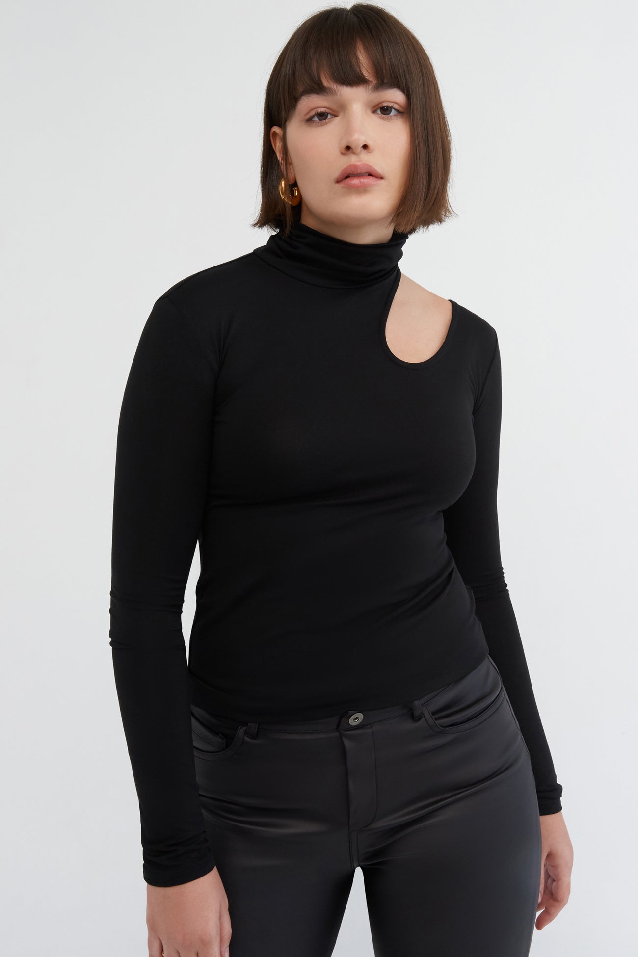 Black Unique Cut Turtleneck - Allegra Top | Marcella