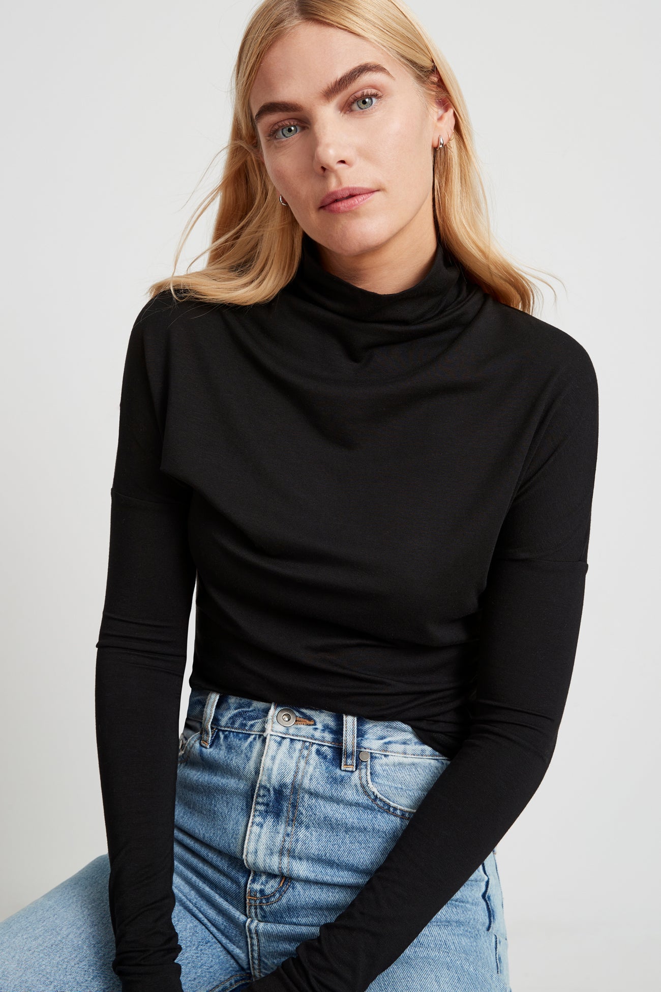 Off White Long Sleeve High Neck Top - Denver Mockneck Top | Marcella