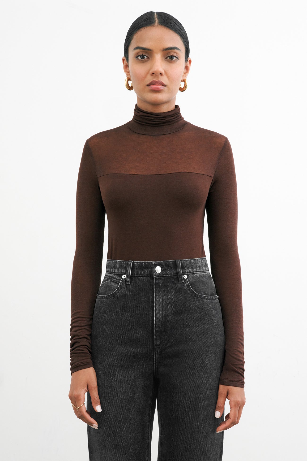 Brown Sheer Turtleneck - Cara Top | Marcella