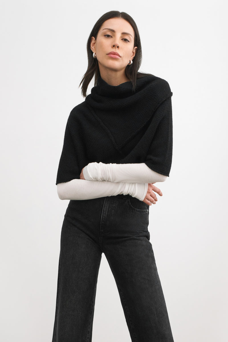 Black Short Sleeve Asymmetric Pullover - Palmer Knit Top | Marcella