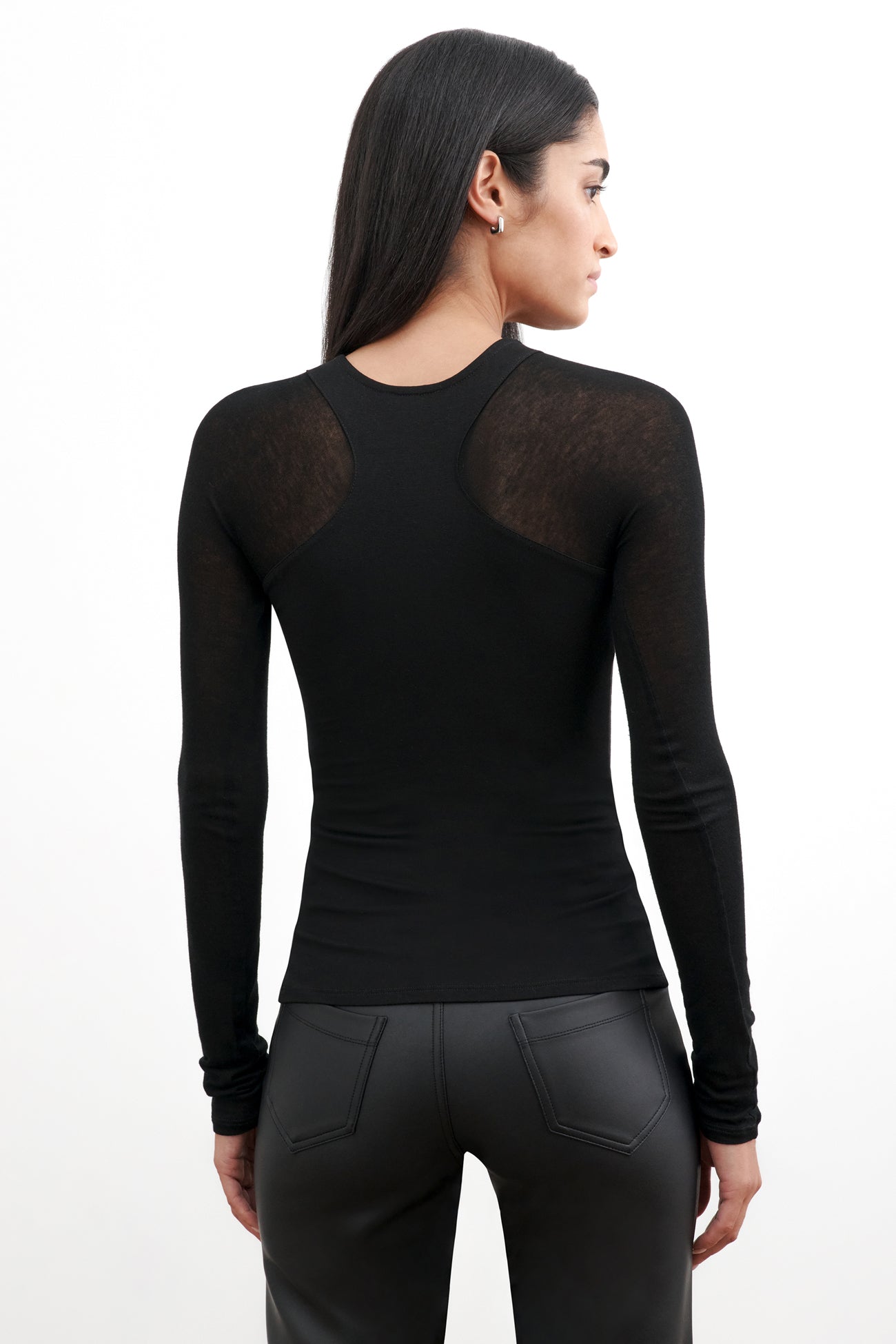 Black Long Sleeve Sheer Panel Top - Yada Top | Marcella