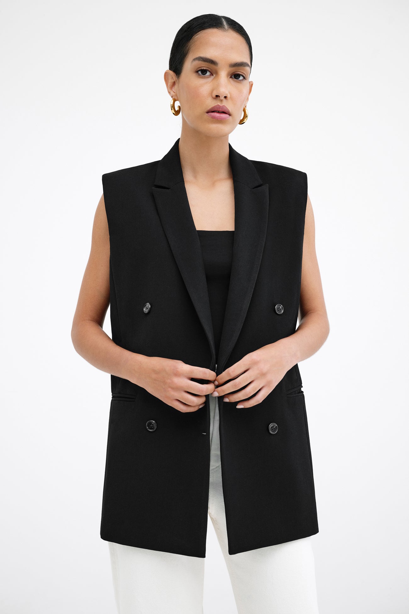 Black Sleeveless Blazer Oversized Vest Jacket - Selena Vest | Marcella