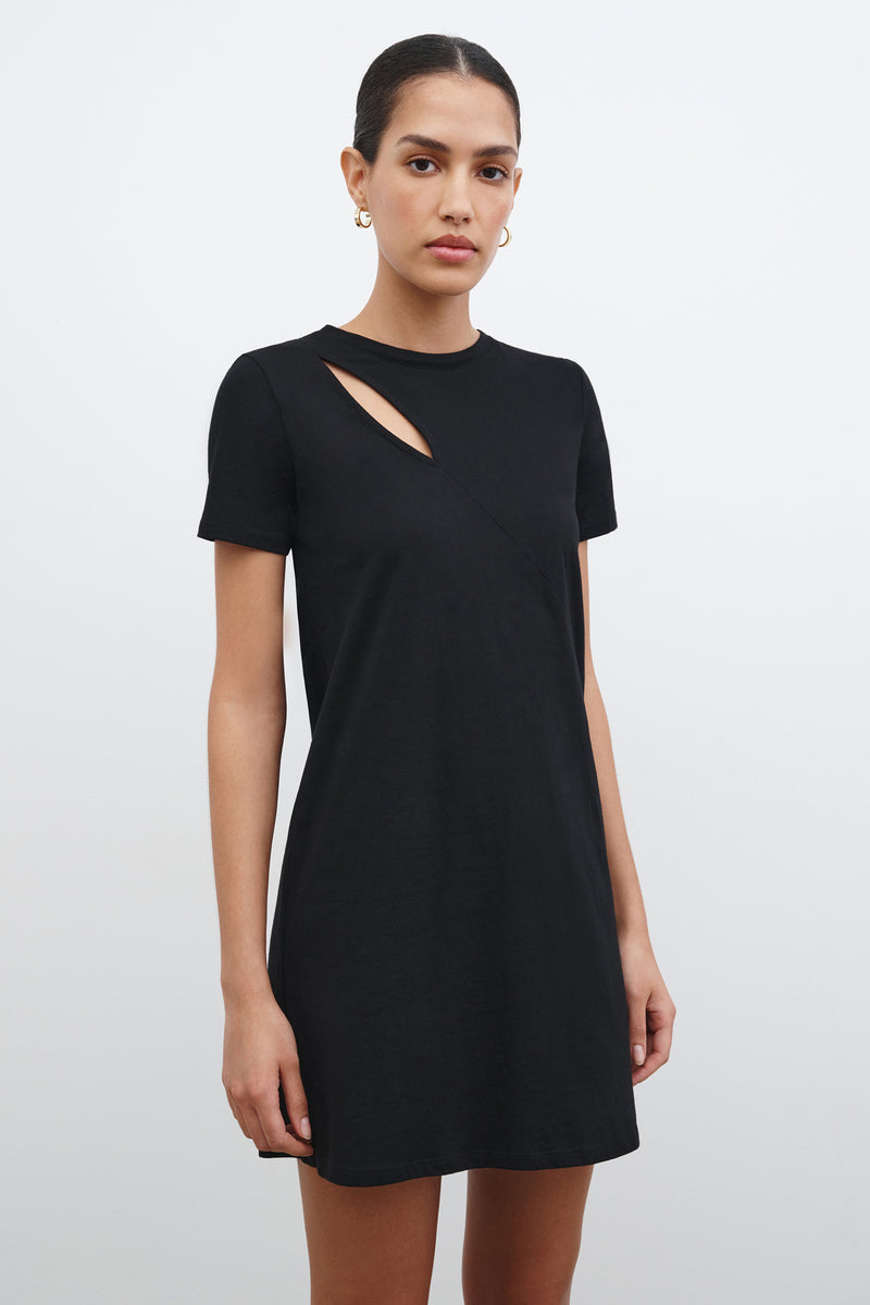 Black Cutout Short Sleeve T-Shirt Dress - Leonie Dress