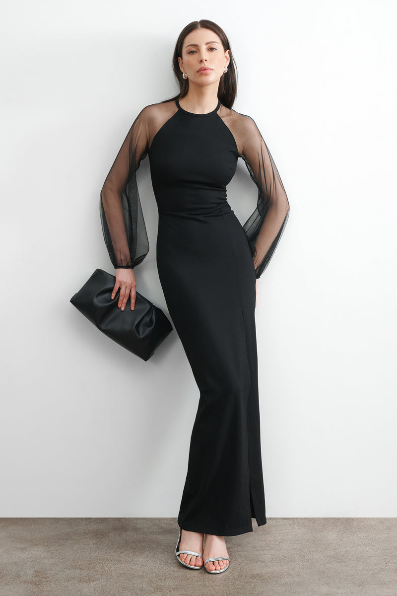 Black Mesh Sleeve Cocktail Dress - Broadway Dress