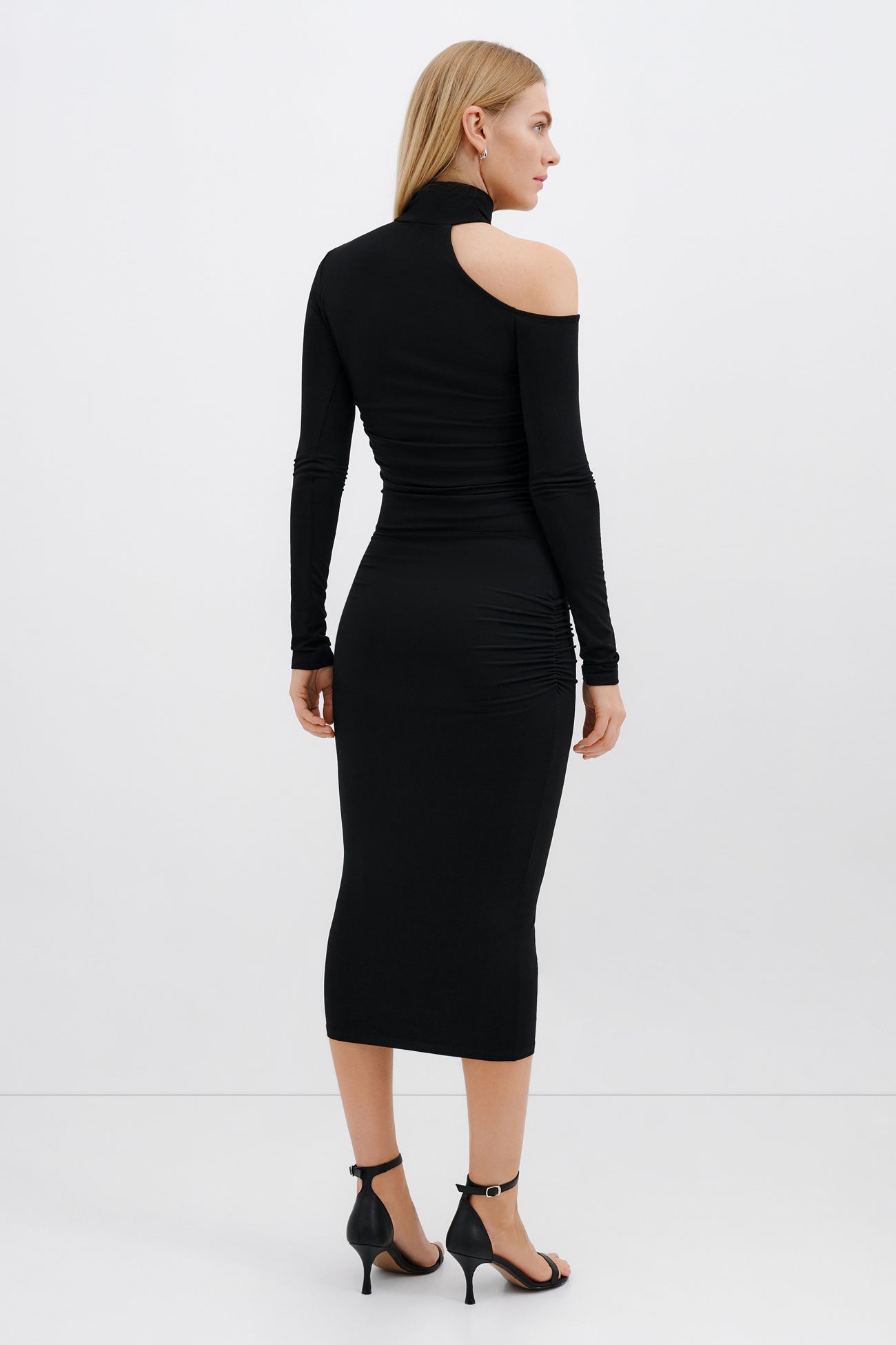 Black Shoulder Cutout Fitted Mock Neck Midi - Sawyer Dress | Marcella