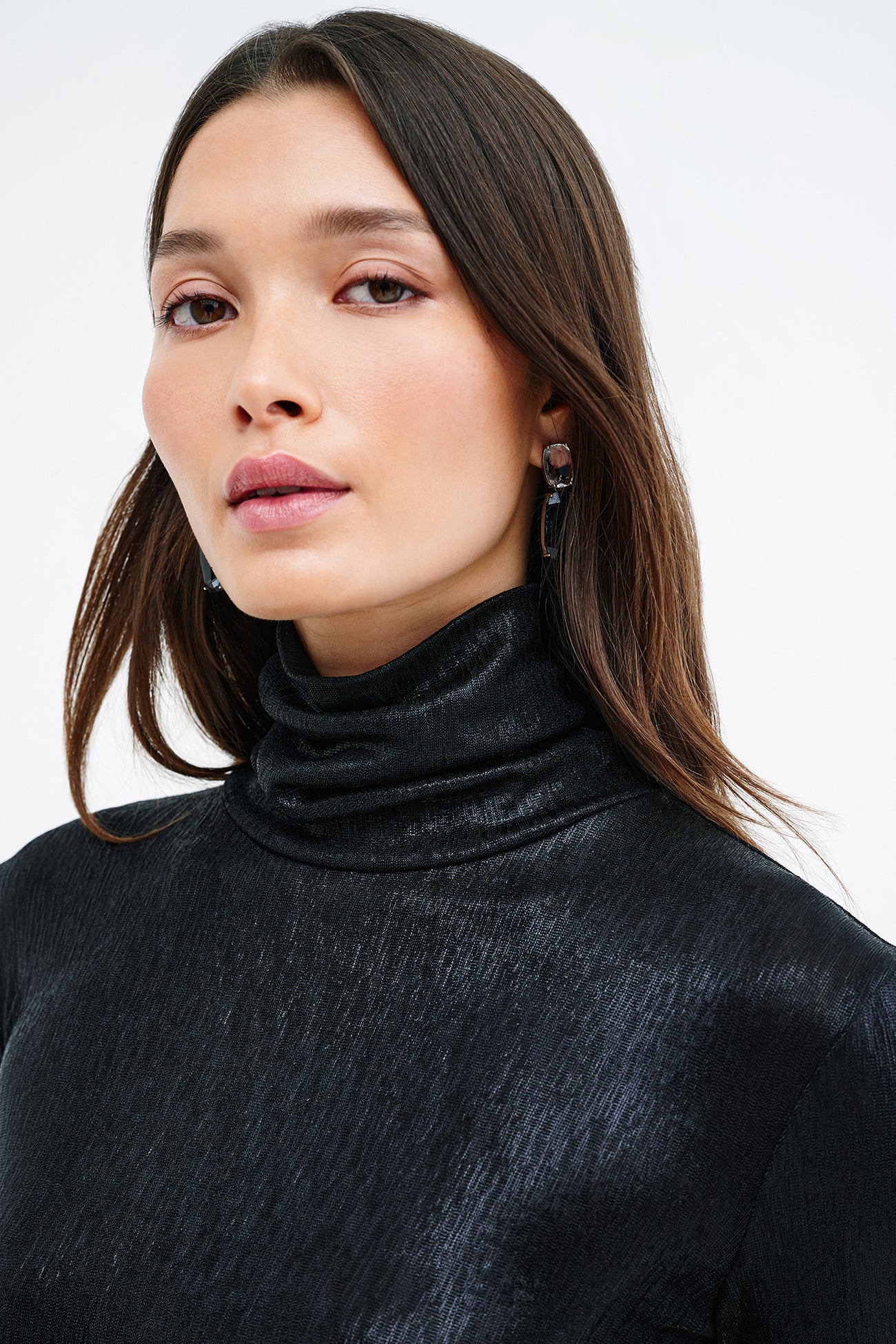 Metallic Black Turtleneck Dress - Baxter Shiny Dress | Marcella