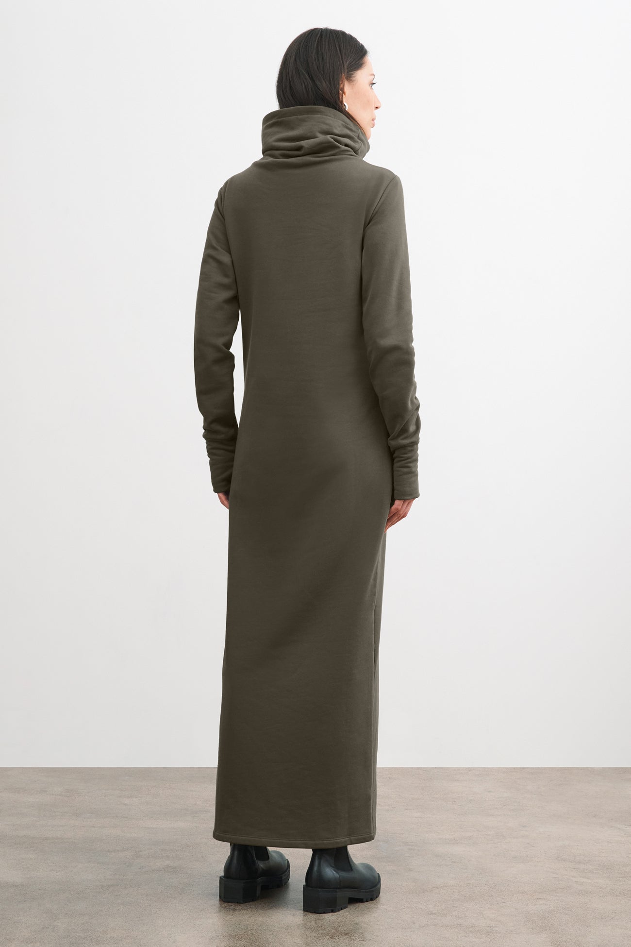 Olive High Neck Casual Maxi Dress - Allen Sweatshirt Dress | Marcella