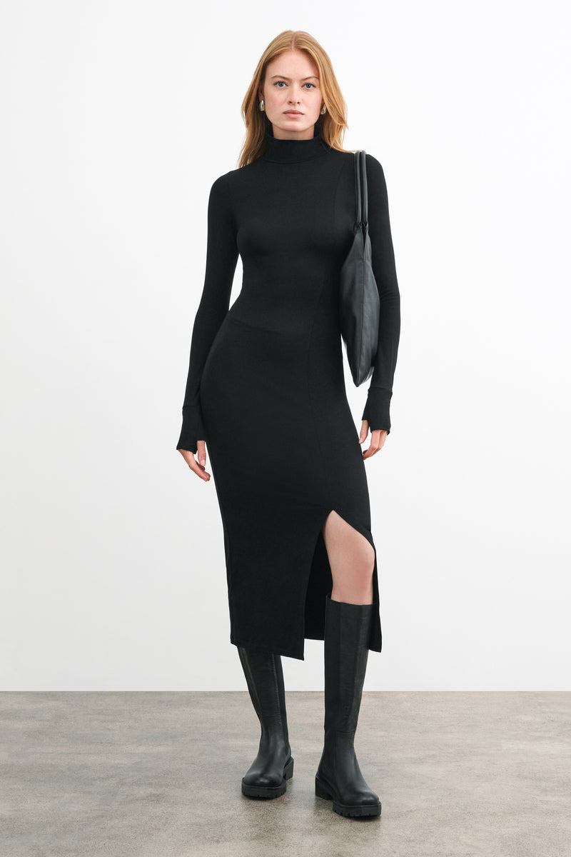 Black Midi Long Sleeve Turtleneck Dress - Tavi Dress | Marcella