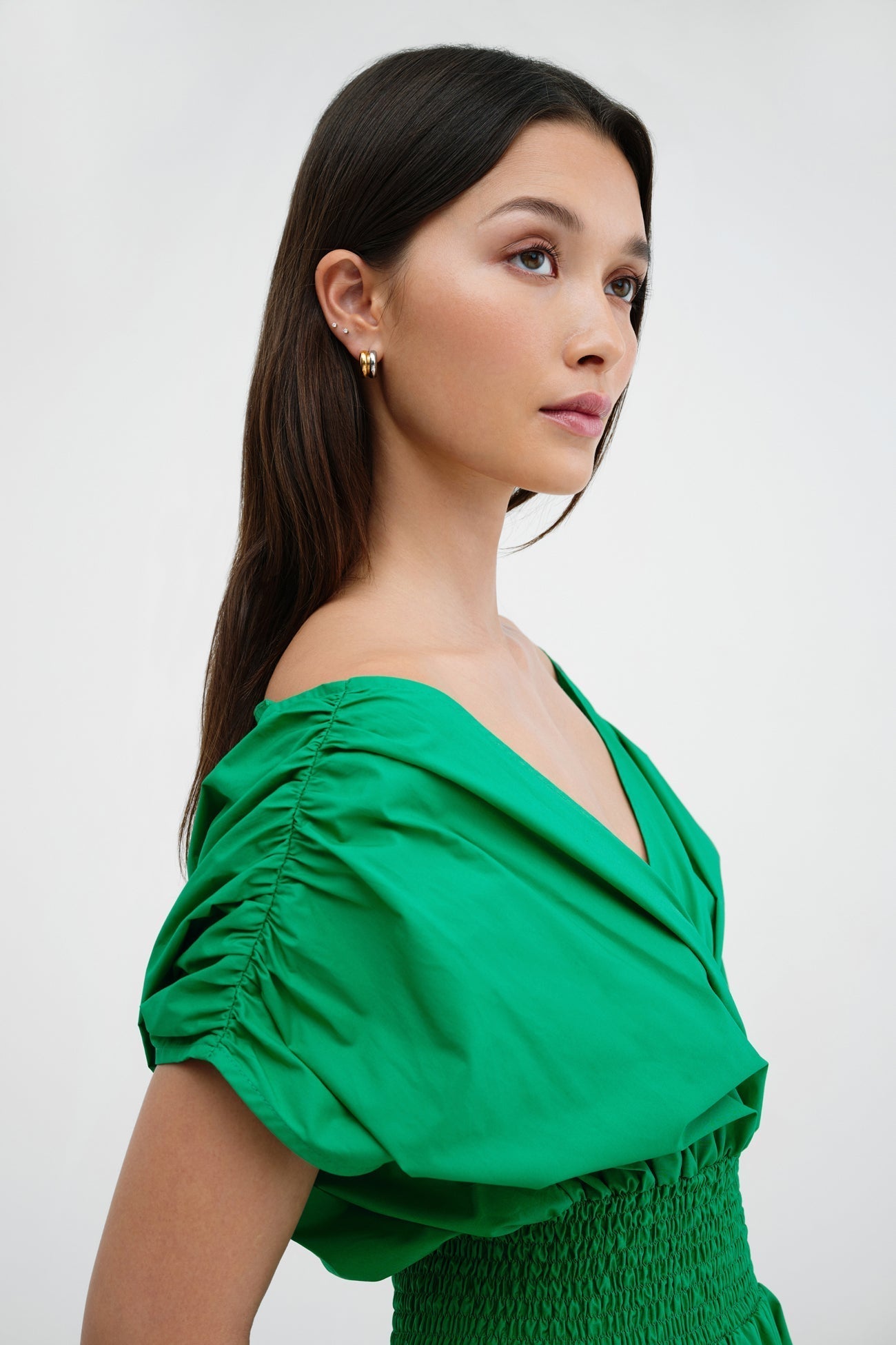 Spring Green Cotton Off Shoulder Long Dress - Signe Dress | Marcella