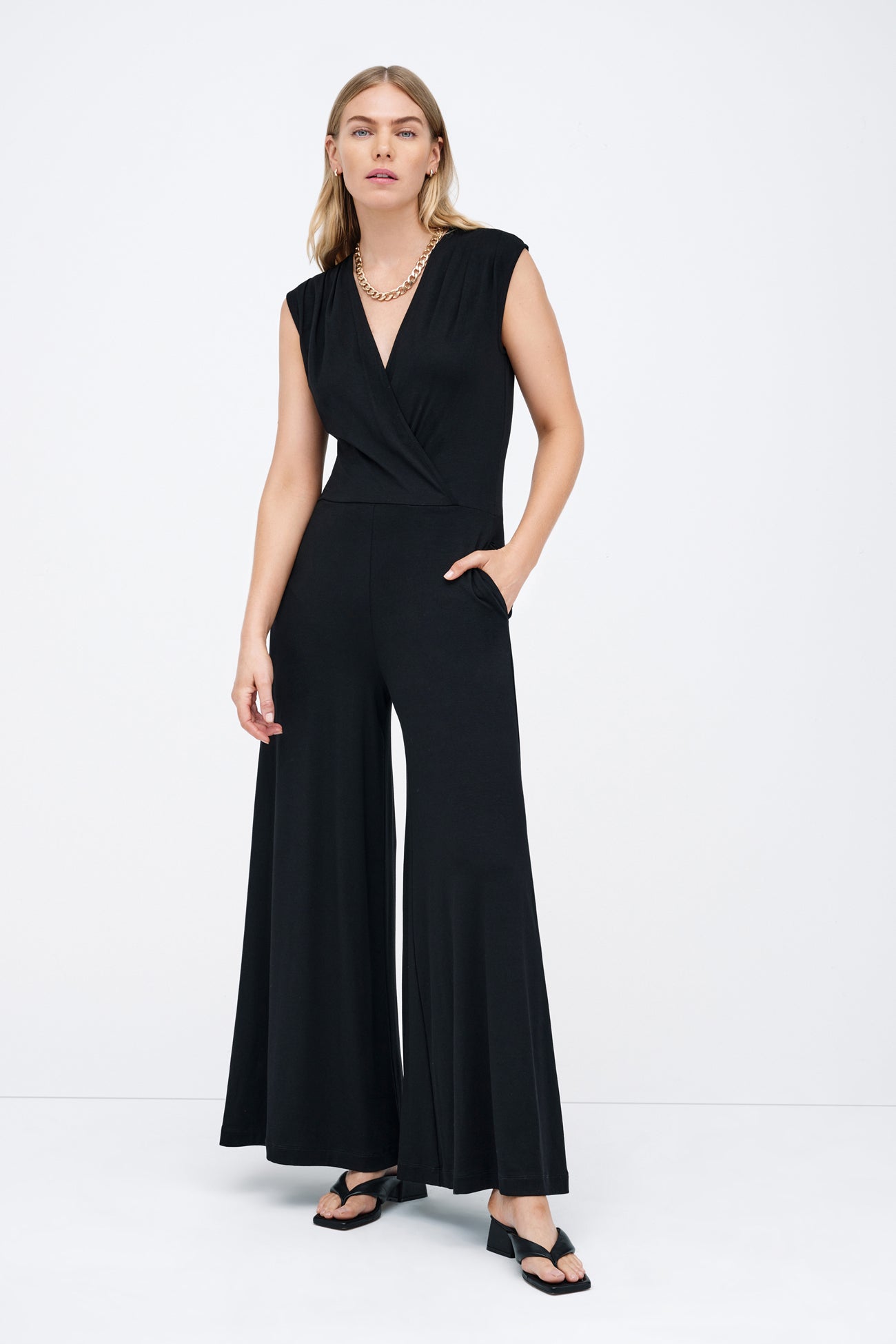 Black Sleeveless V-Neck Jumpsuit - Davis Jumpsuit | Marcella