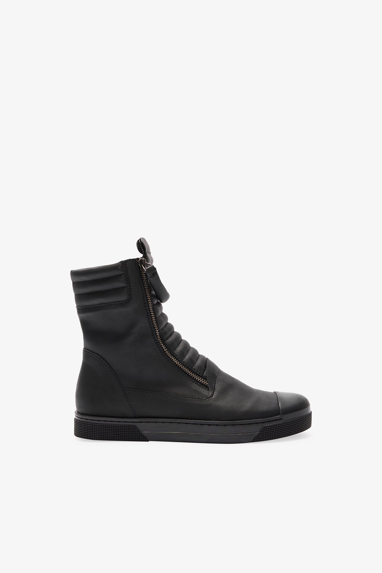 Black Ribbed Vegan Leather Zip Sneakers - Karma Vegan Boots | Marcella