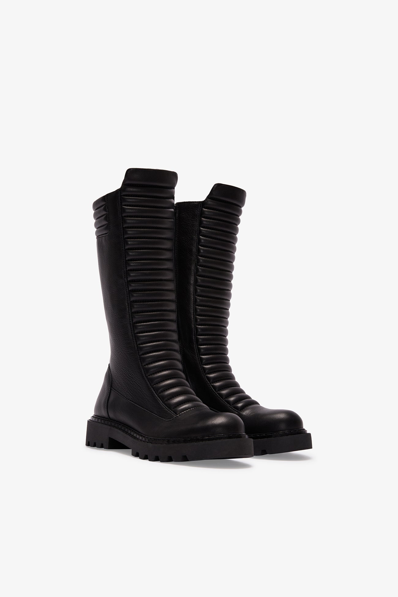 Black Leather Tall Ribbed Moto Sneaker Boots - Zuri Boots | Marcella