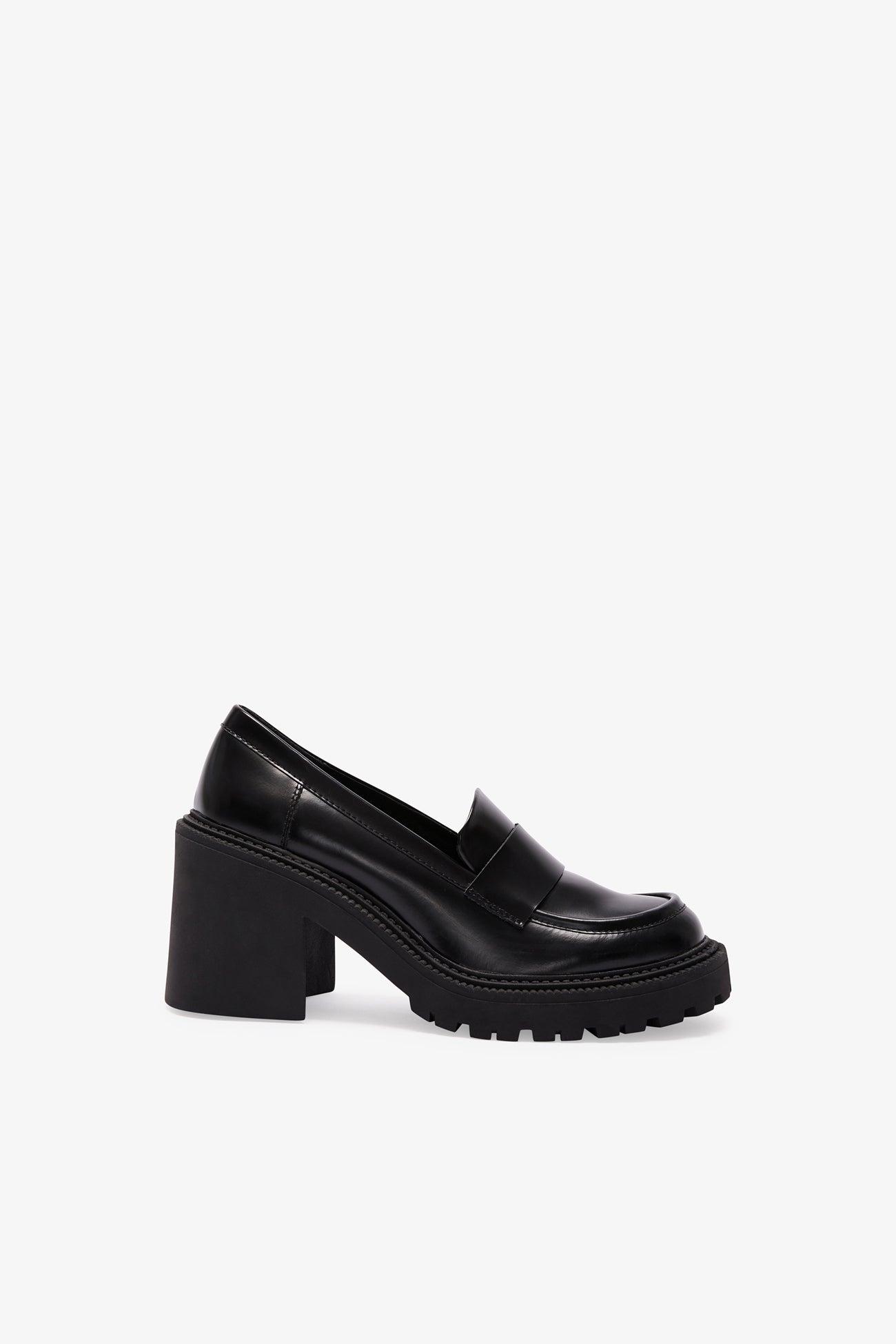 Black Leather Chunky Block Heel Shoe - Stanton Oxford Heels | Marcella