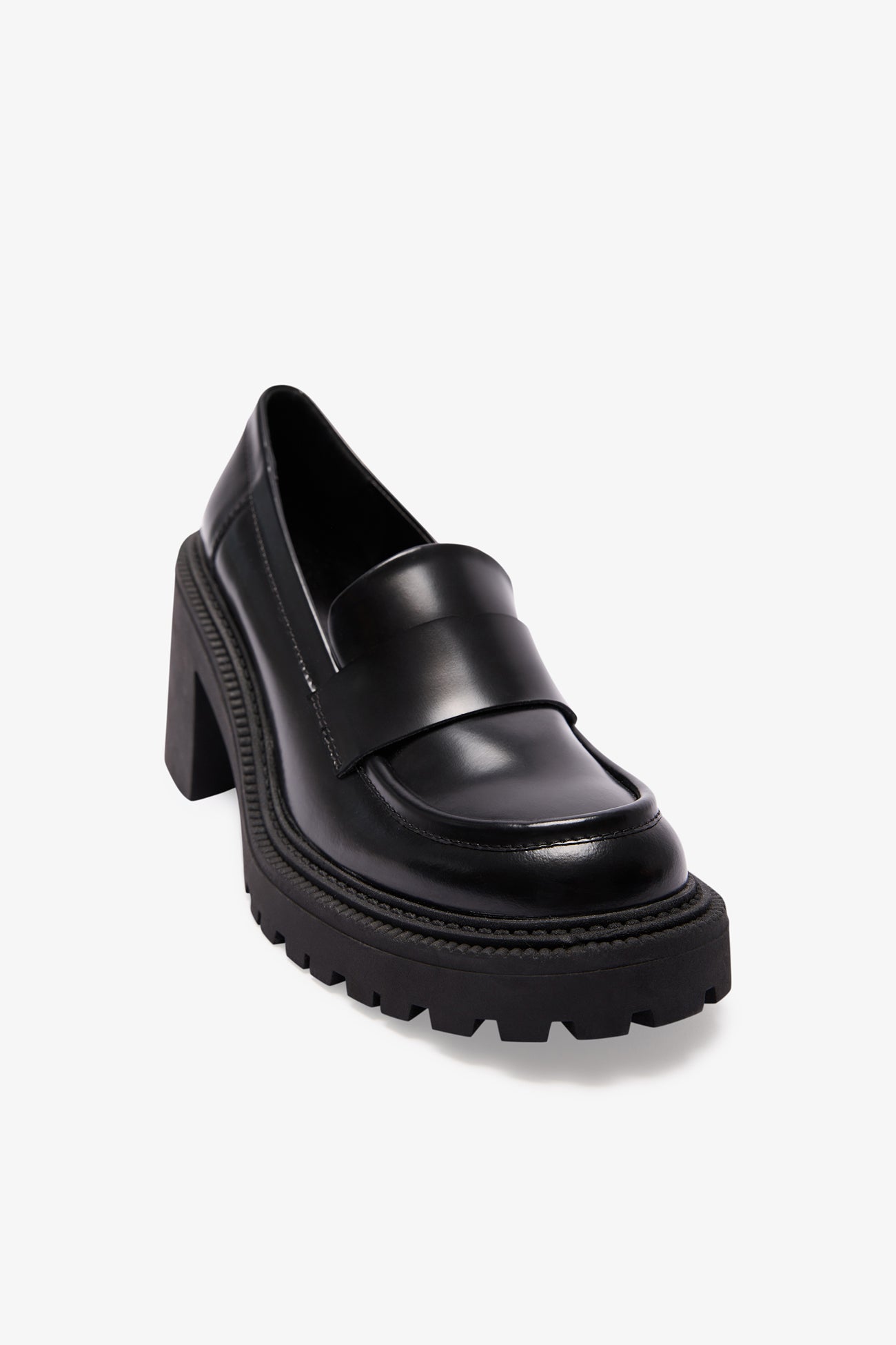 Black Leather Chunky Block Heel Shoe - Stanton Oxford Heels | Marcella