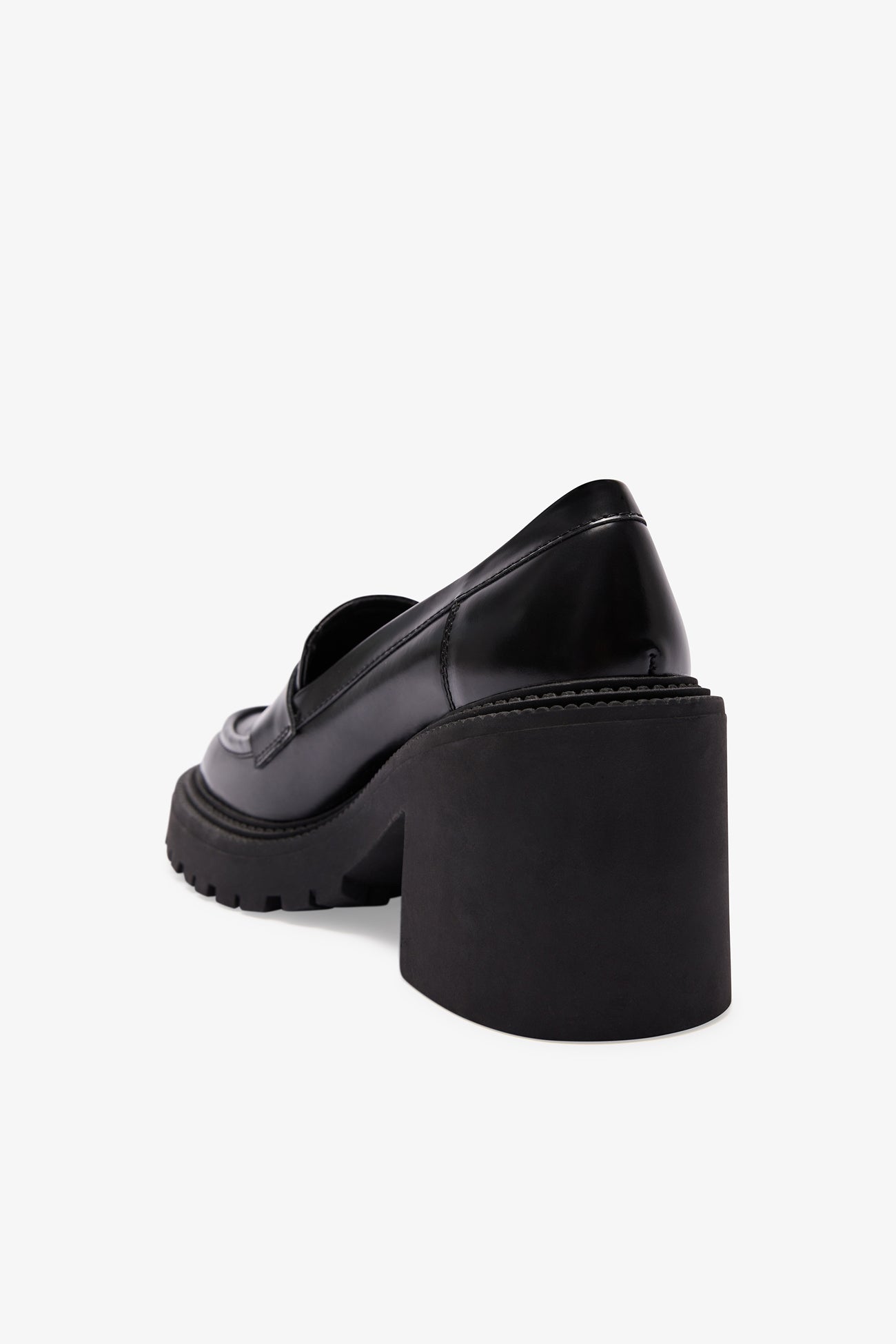 Black Leather Chunky Block Heel Shoe - Stanton Oxford Heels | Marcella