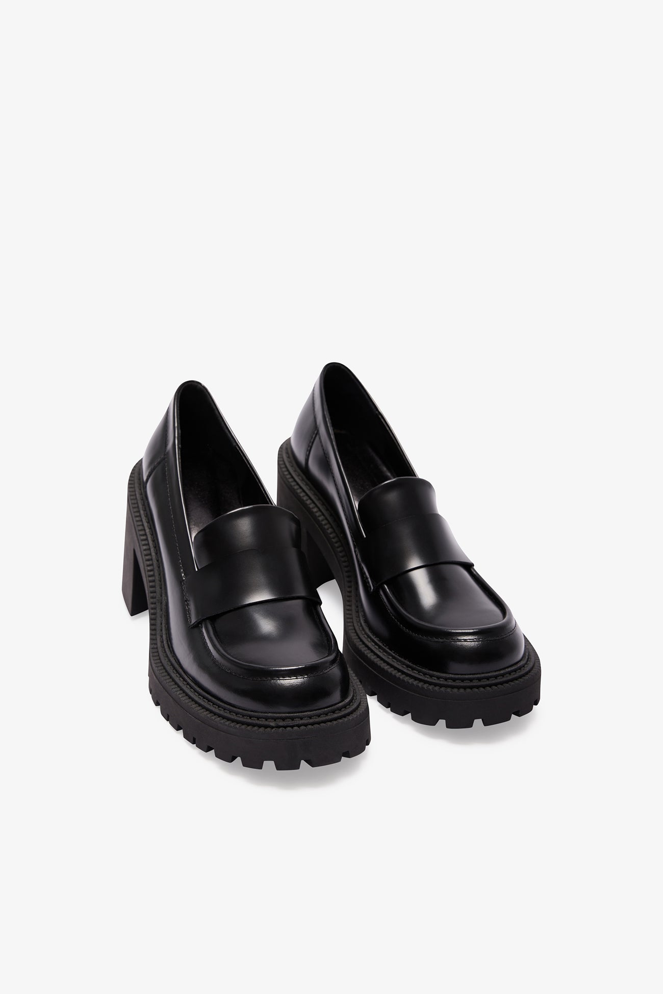 Black Leather Chunky Block Heel Shoe - Stanton Oxford Heels | Marcella