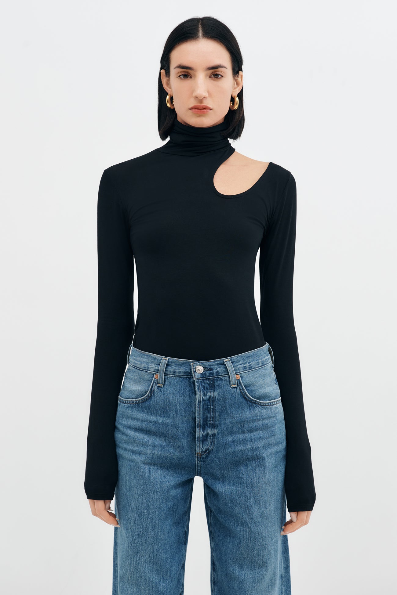 Black Unique Cut Turtleneck - Allegra Top | Marcella