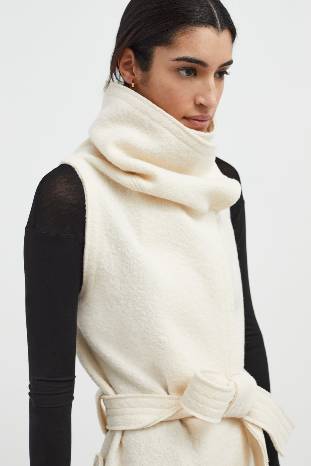 Cream White Long Wool Vest With Belt - Erica Vest | Marcella