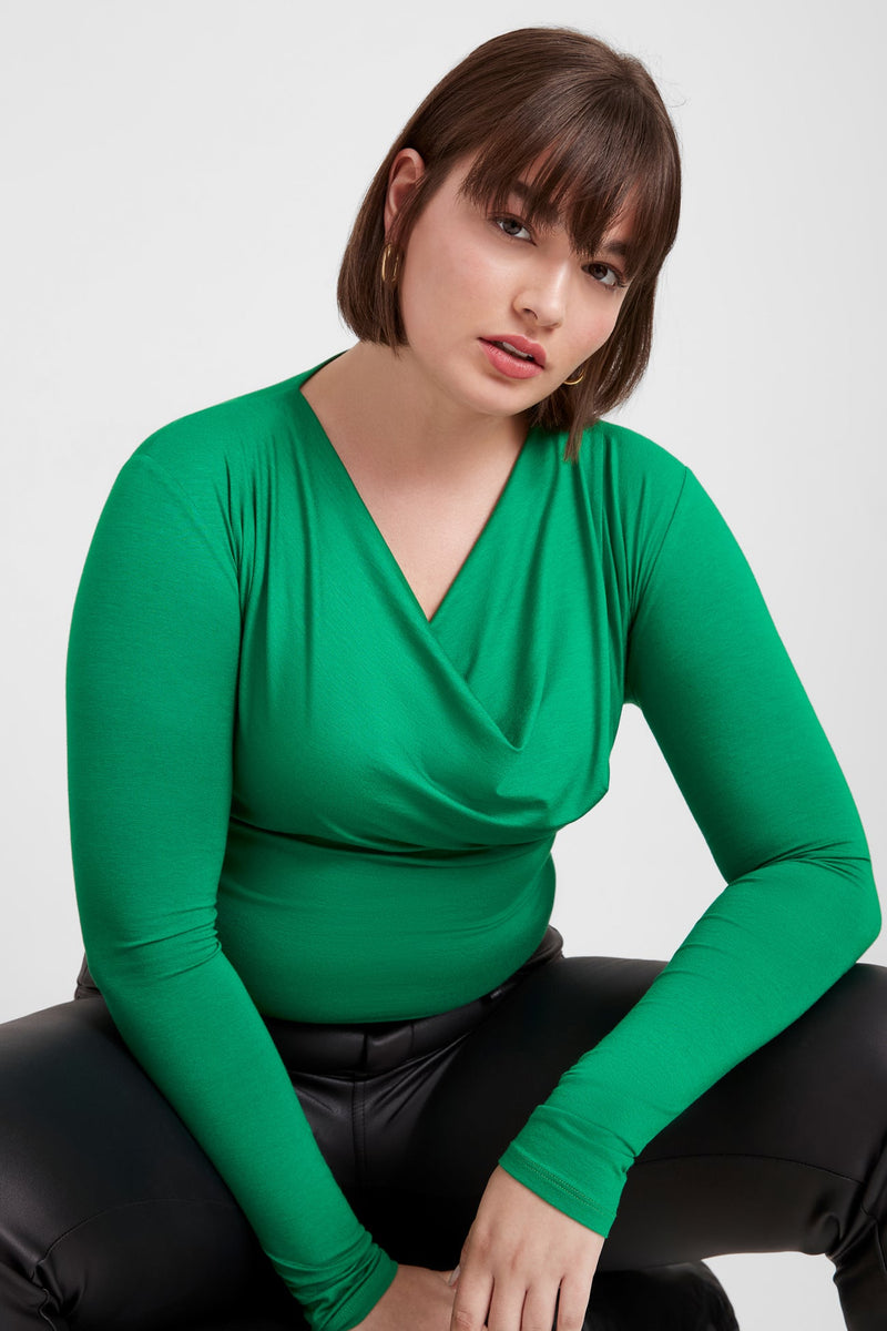 Green Plus V Neck Long Sleeve Bodysuits