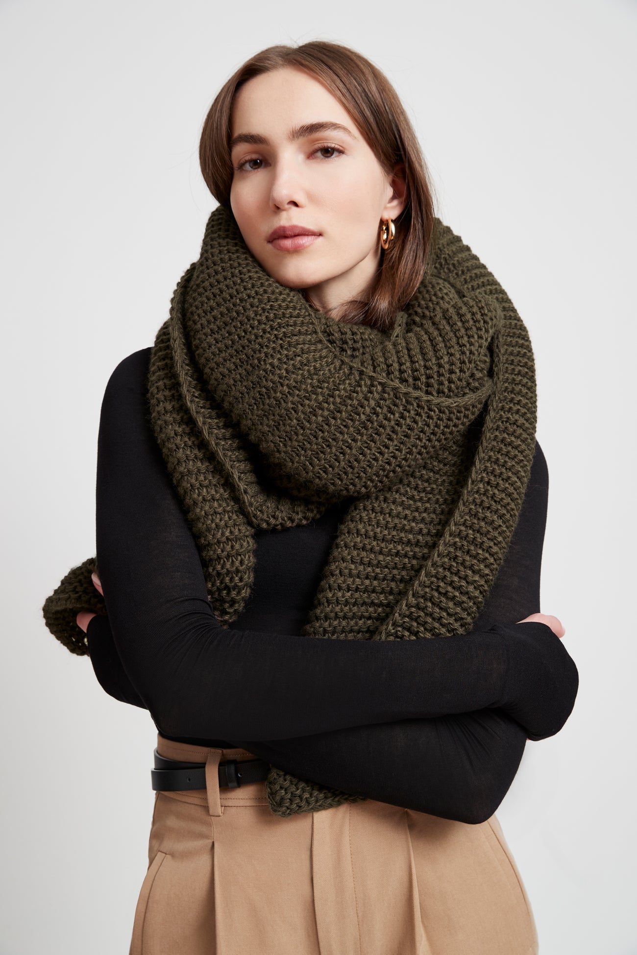 Black Extra Long Wide Merino Wool Scarf - Bronx Scarf | Marcella