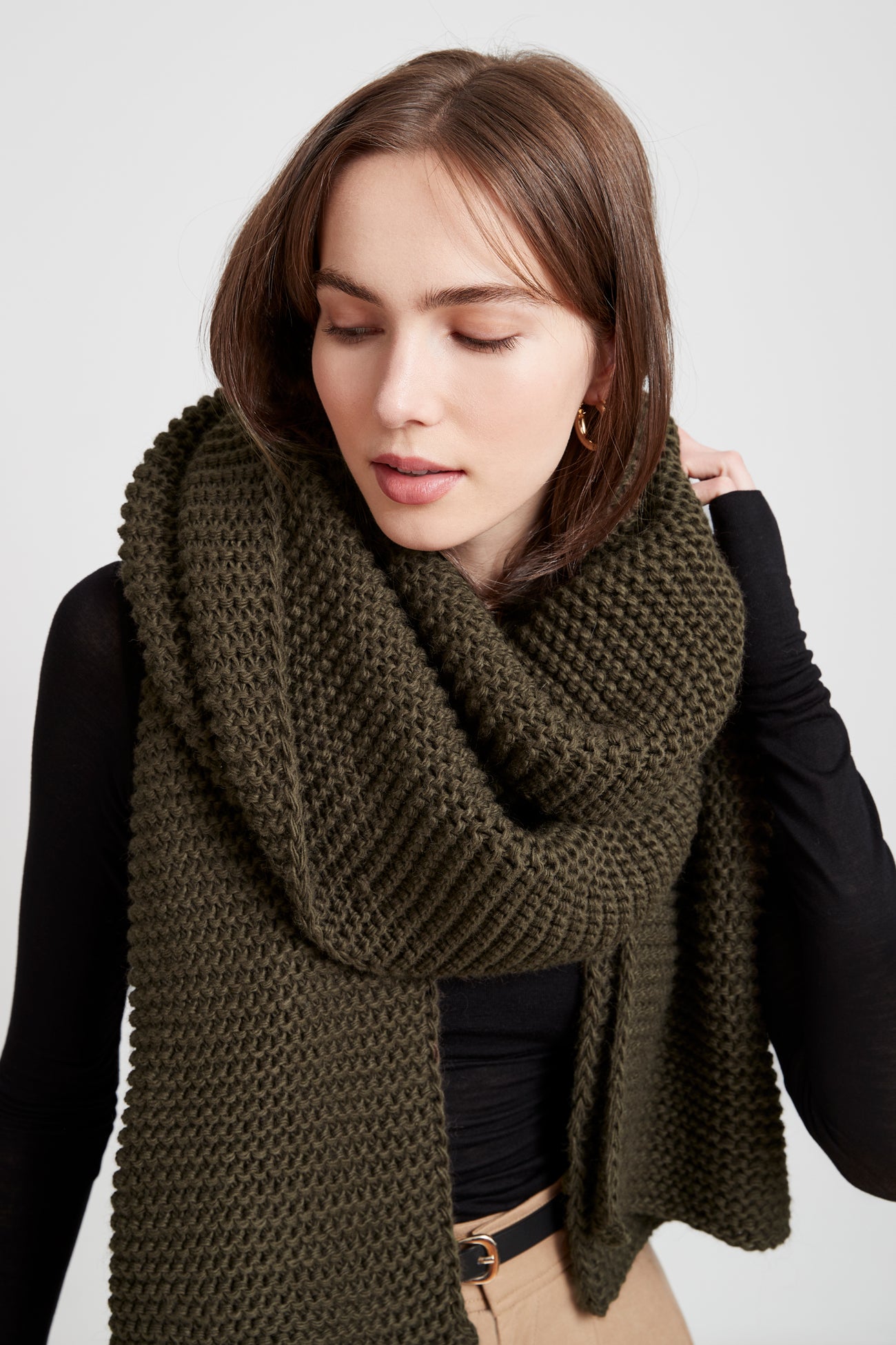 Black Extra Long Wide Merino Wool Scarf - Bronx Scarf | Marcella