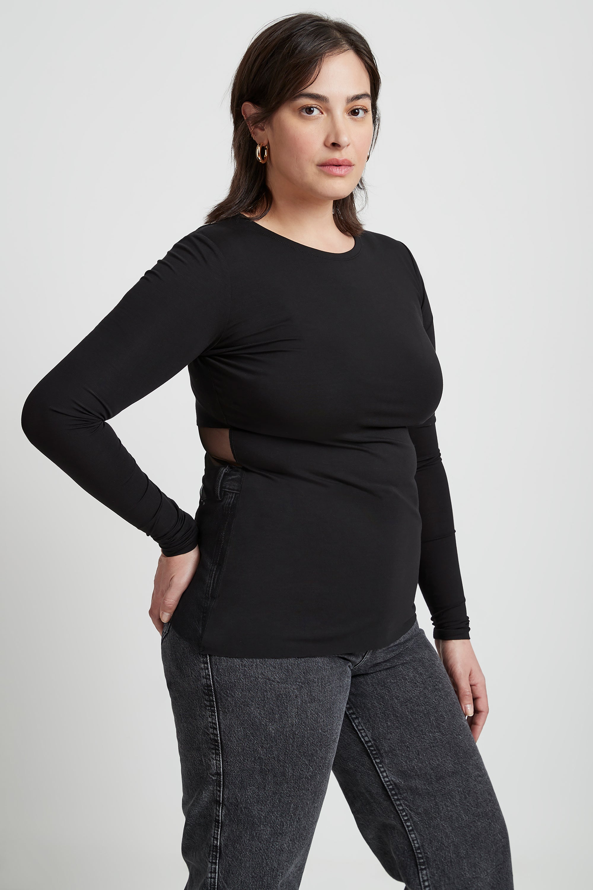 Mesh and Jersey Panel Top - Black Edie Top | Marcella