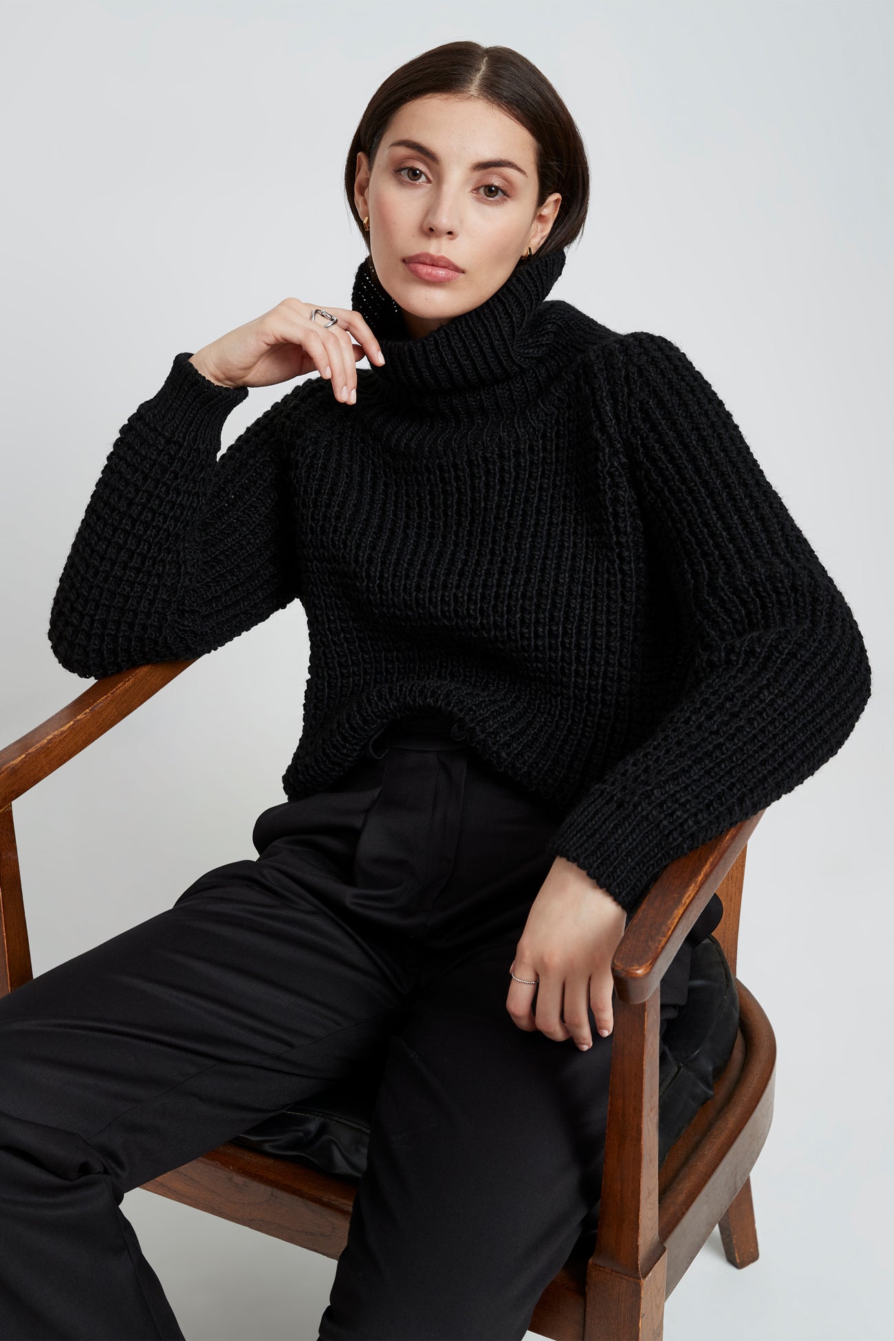 Black Merino Wool Turtleneck Top - Delacorte Sweater | Marcella