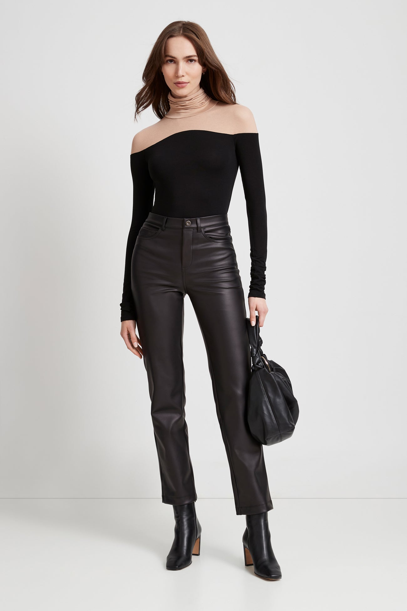 Black and Beige Wave Fitted Turtleneck - Eliot Top | Marcella