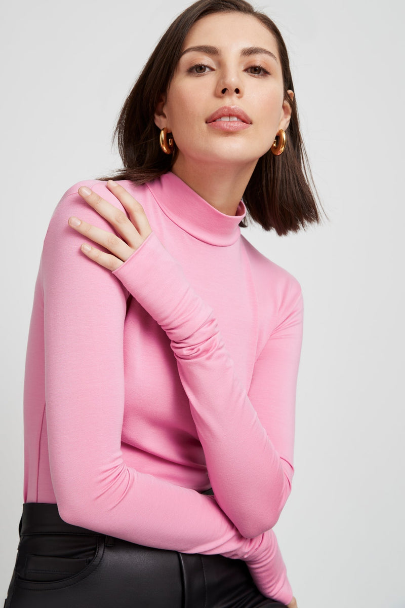 Mock Neck Extra Long Sleeve Pink Top - Addy Top