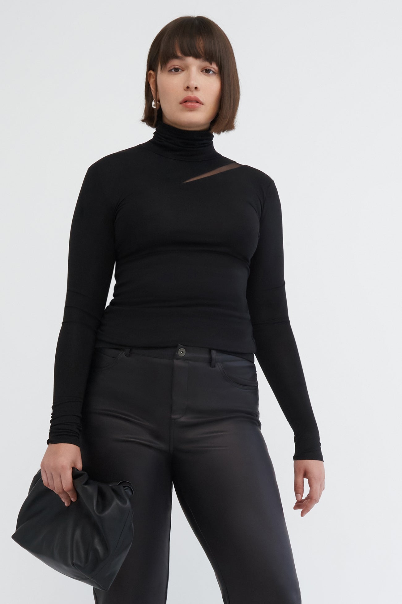 Mesh Cutout Black Turtleneck Top - Vee Top | Marcella