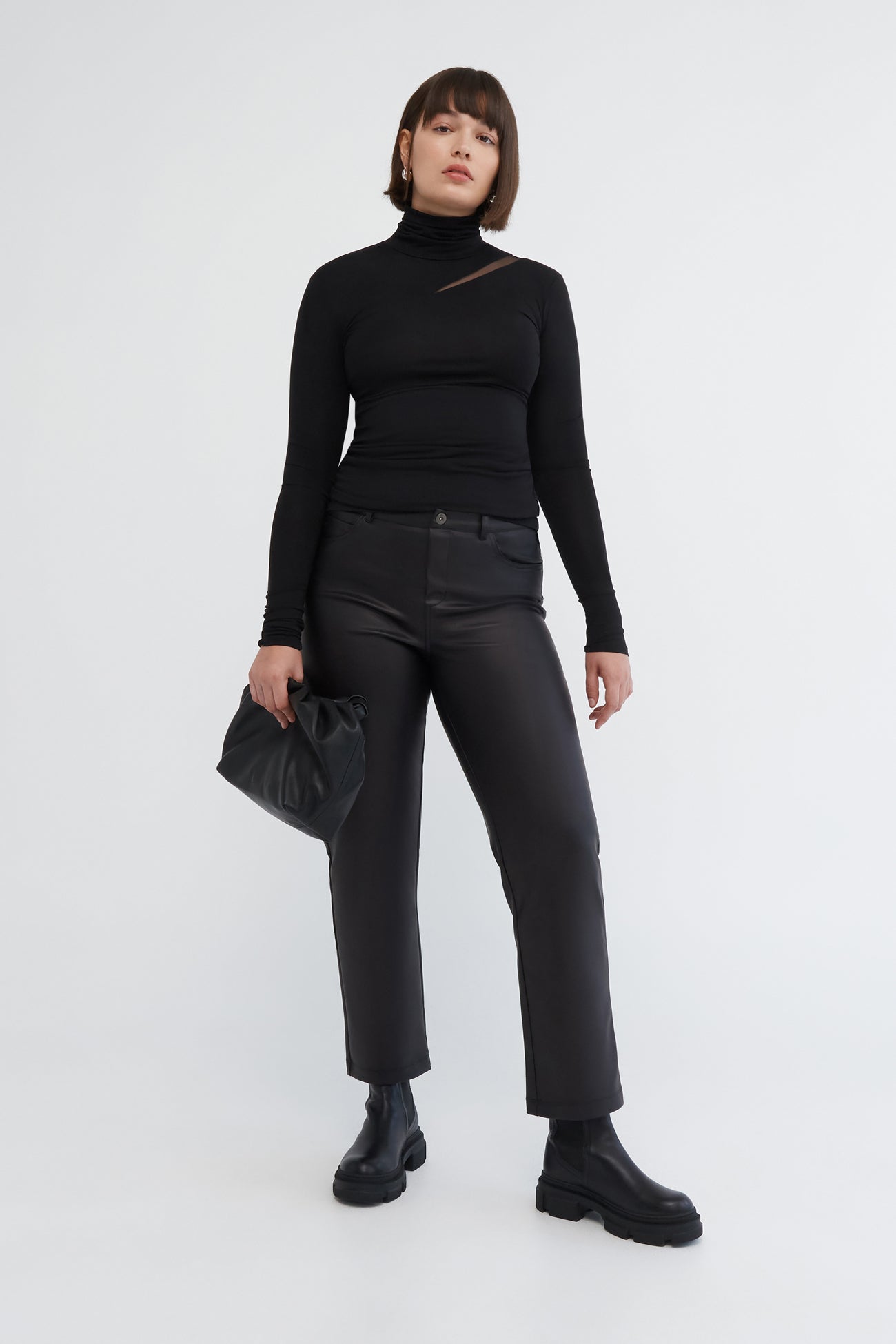 Mesh Cutout Black Turtleneck Top - Vee Top | Marcella