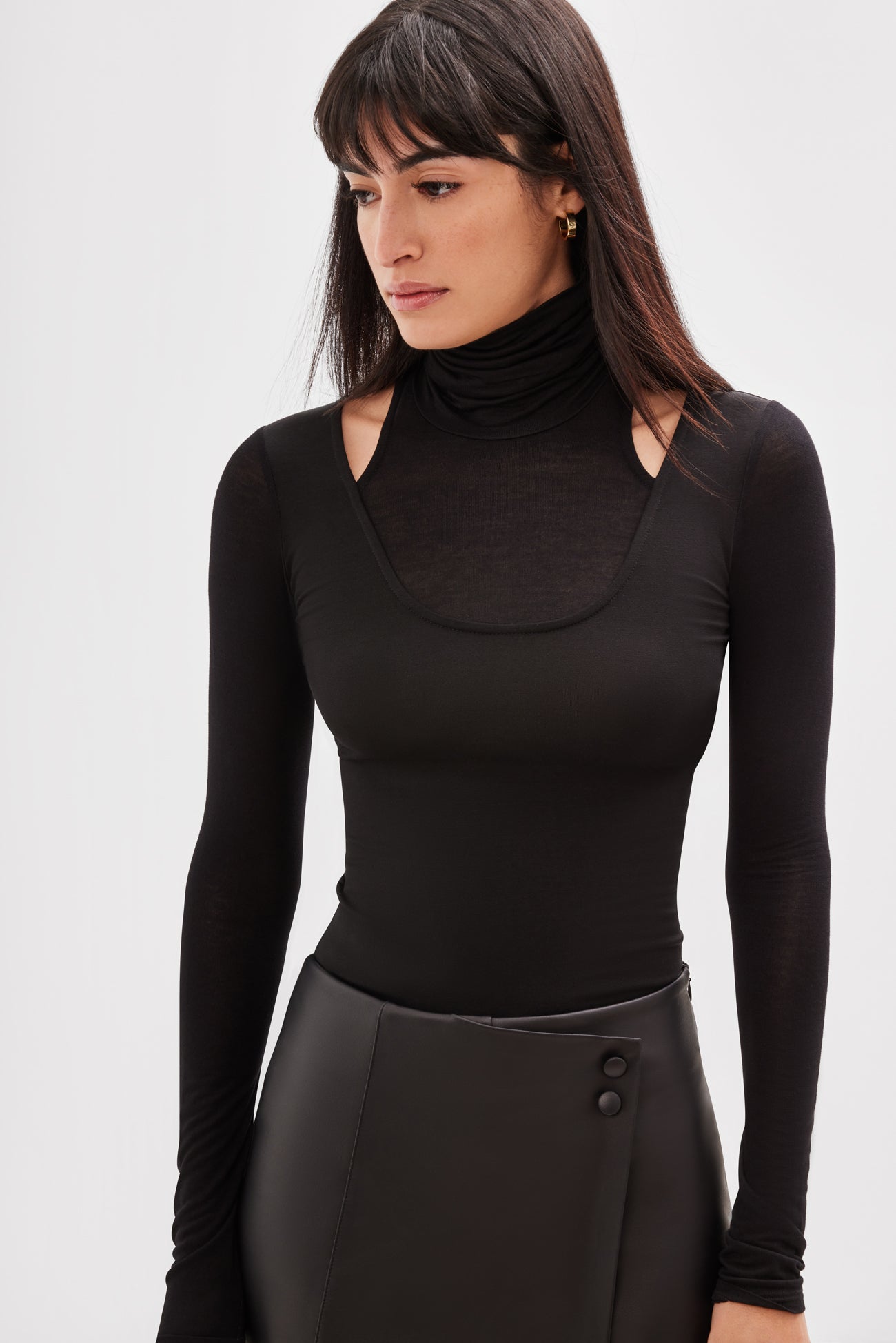 Black Fitted Cutout Top - Carson Turtleneck Top | Marcella